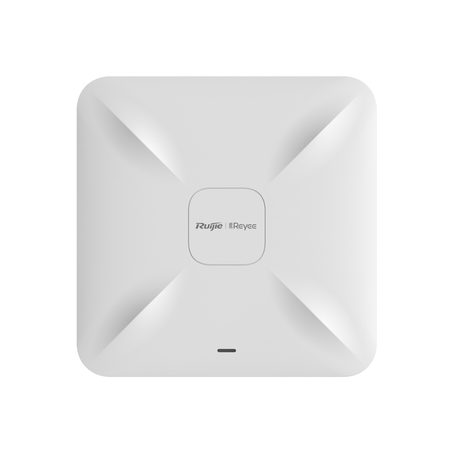 Un access point Wi-Fi bianco e quadrato con design e logo discreti.