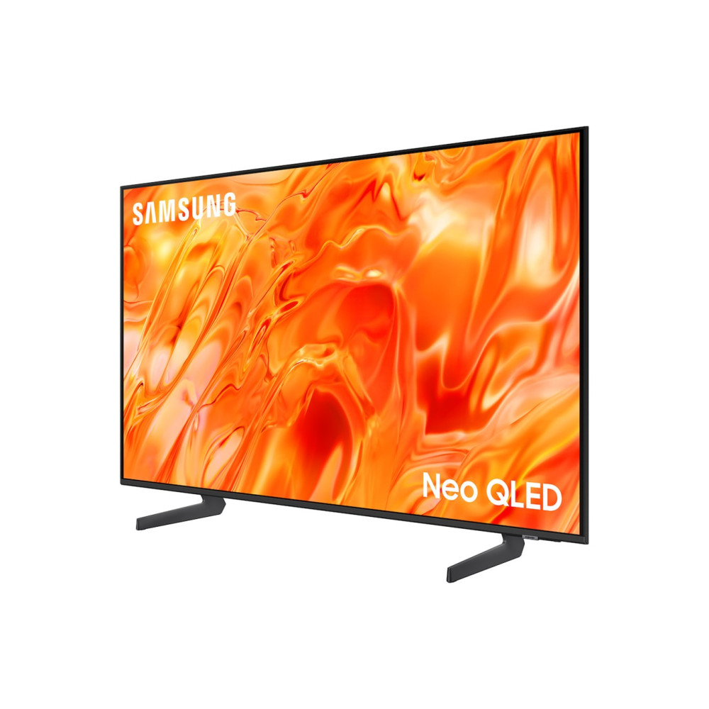 Telewizor Samsung Neo QLED wyświetlający żywe, pomarańczowe tło.