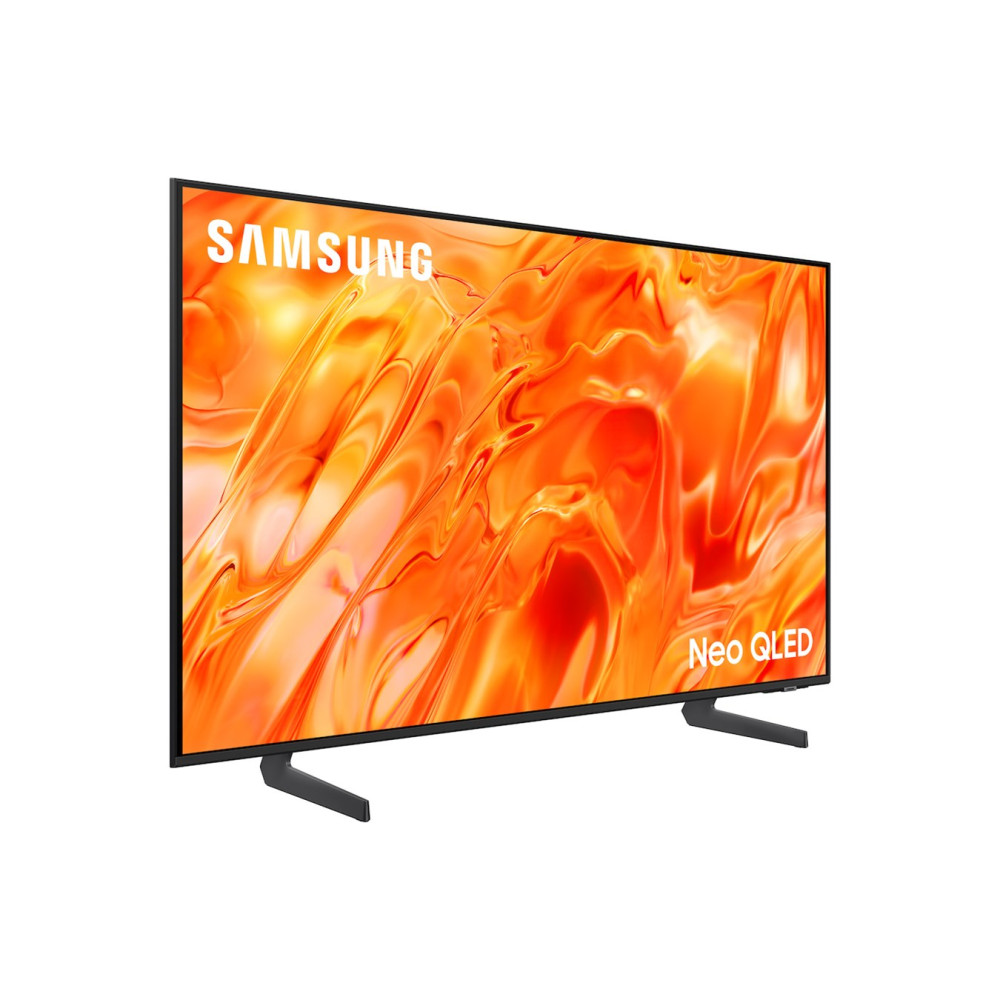 Telewizor Samsung Neo QLED wyświetla pomarańczowy, płynny obraz na ekranie.
