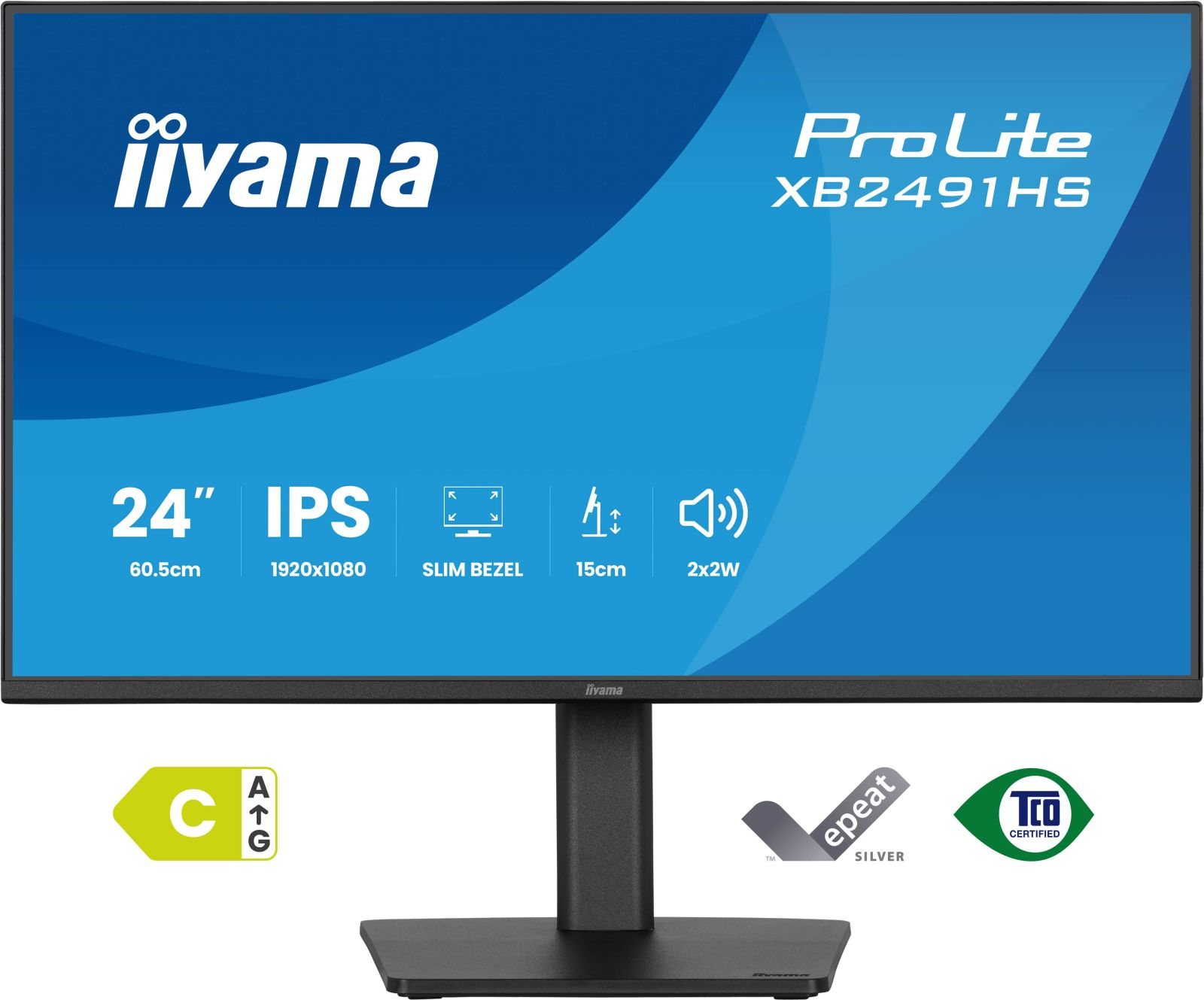 Monitor Iiyama ProLite XB2491HS: 24" IPS, 1920x1080, cornice sottile, supporto 15cm.