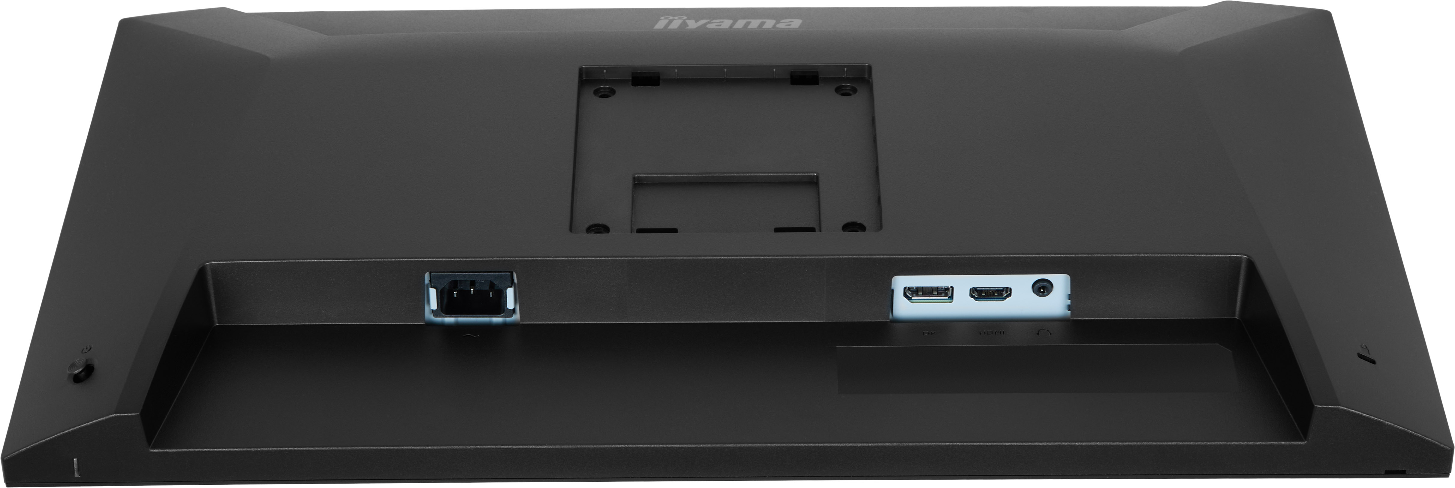 Retro di un monitor nero con porte come USB, HDMI e ingresso alimentazione.