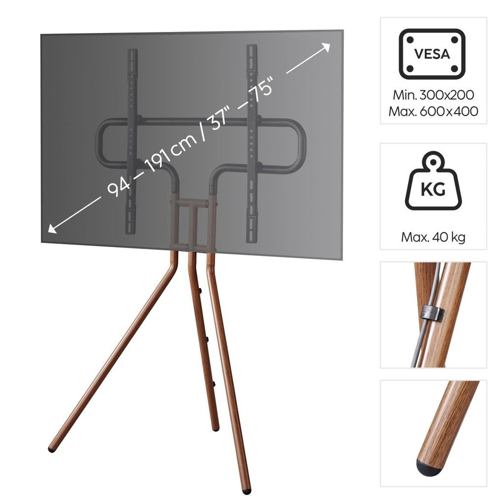 Stojak TV 37-75", VESA 300-600, maks. 40kg. Drewniane nogi.