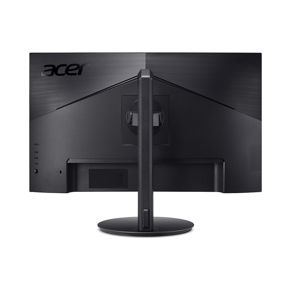 Vista posteriore di un monitor Acer nero con logo Acer argento e supporto.