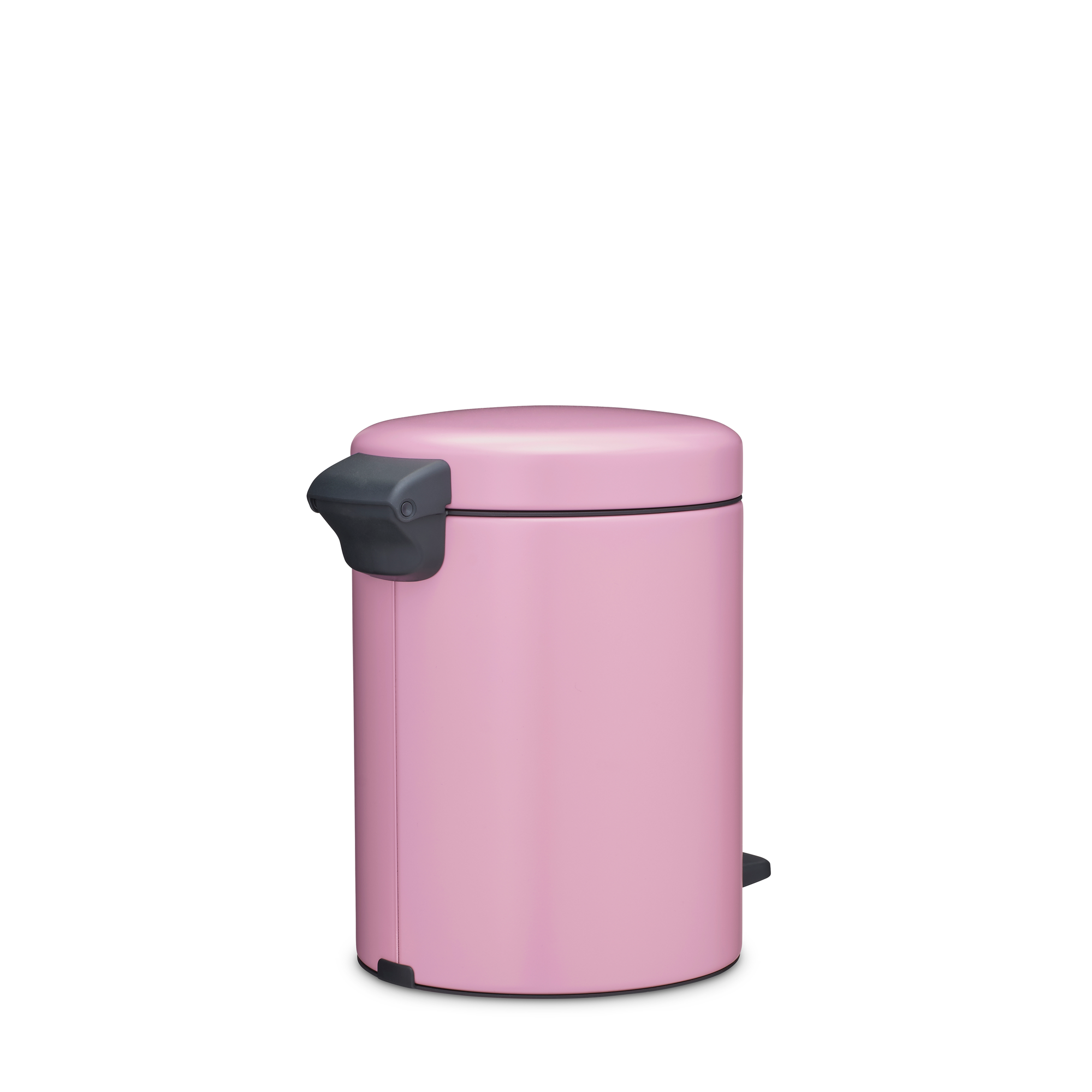Een roze pedaalemmer met een donker handvat en een donker pedaal.