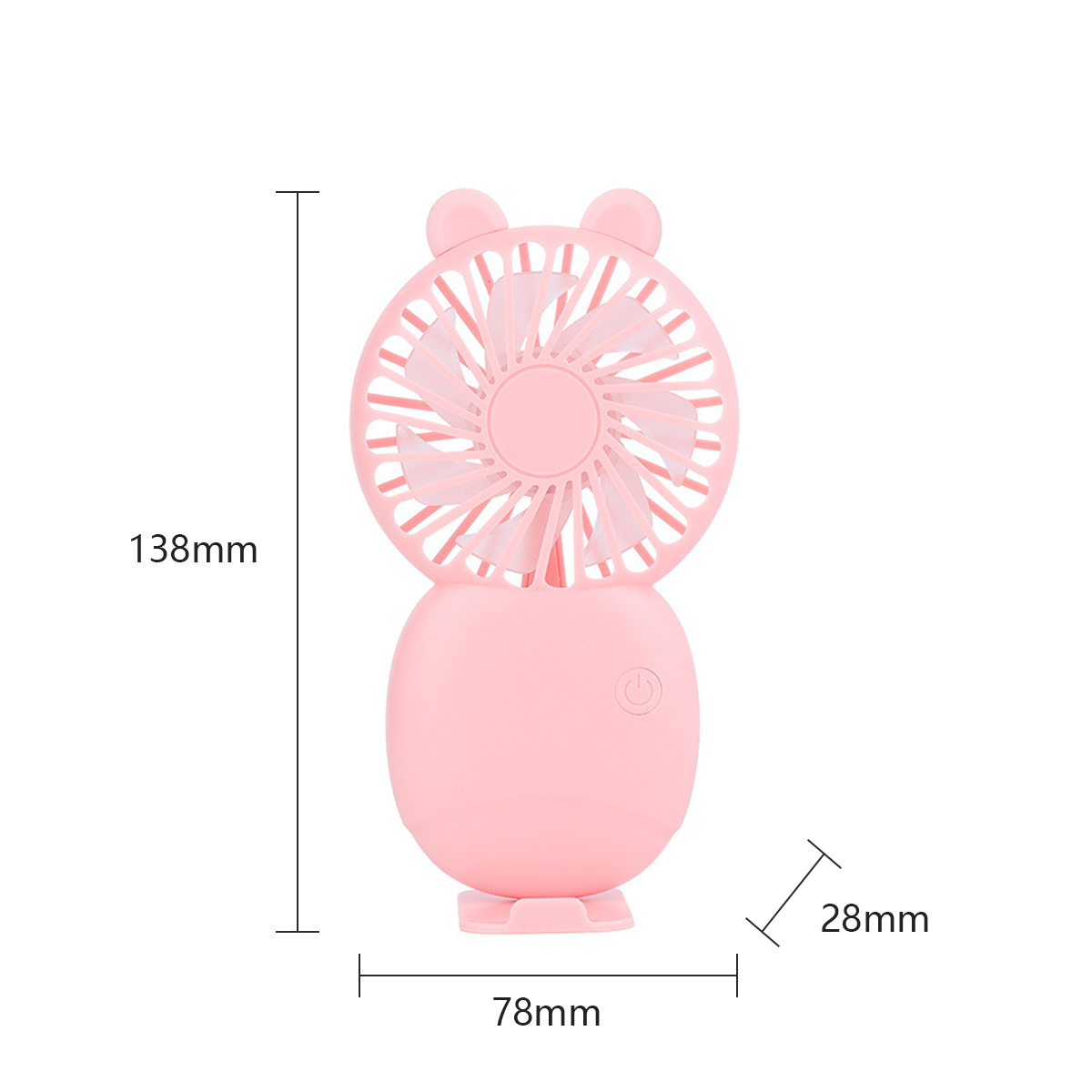 Ein kleiner rosa Ventilator mit Ohren und einem Power-Symbol.