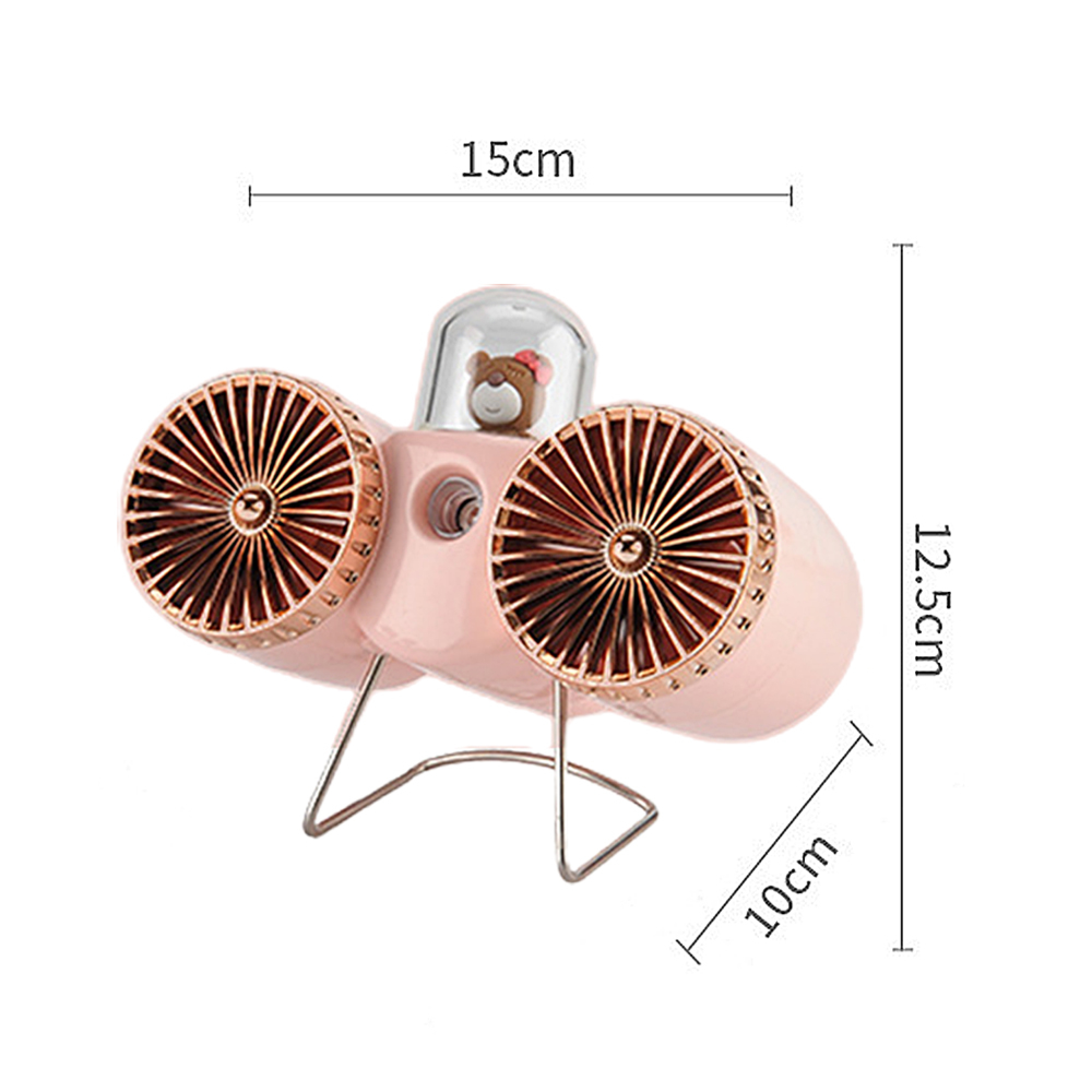 Ein rosafarbener Ventilator mit einem Teddybären im Cockpit, Maße 15x12,5x10cm.
