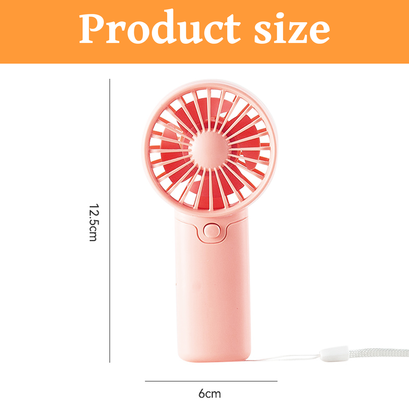 Ein kleiner rosa Ventilator mit roten Rotorblättern und einer Schnur.