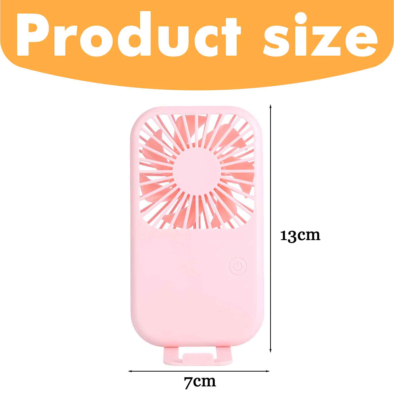 Ein rosafarbener Mini-Ventilator mit 13cm Höhe und 7cm Breite.