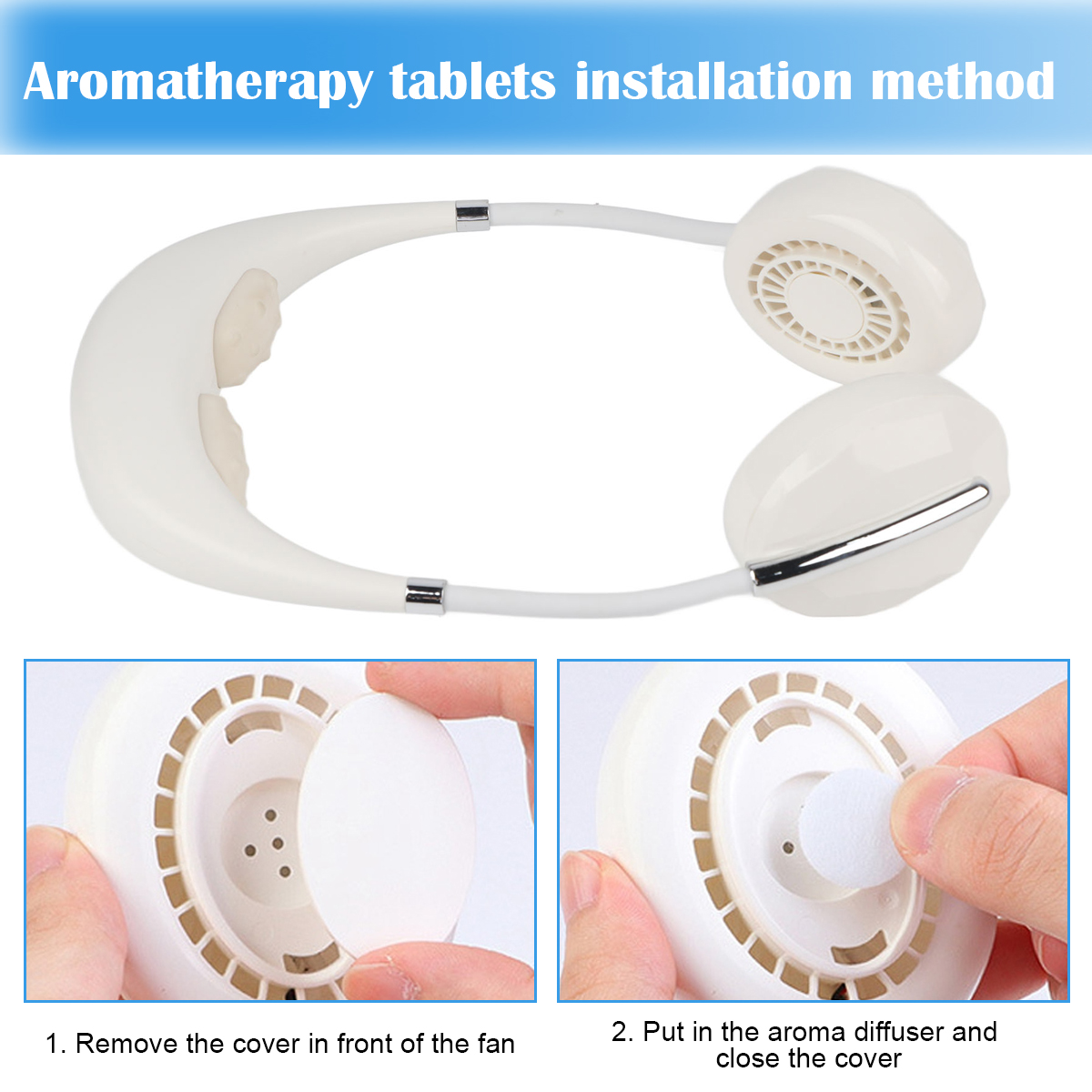 Weier Nackenventilator mit Aromatherapie-Tabletten-Einbauanleitung.