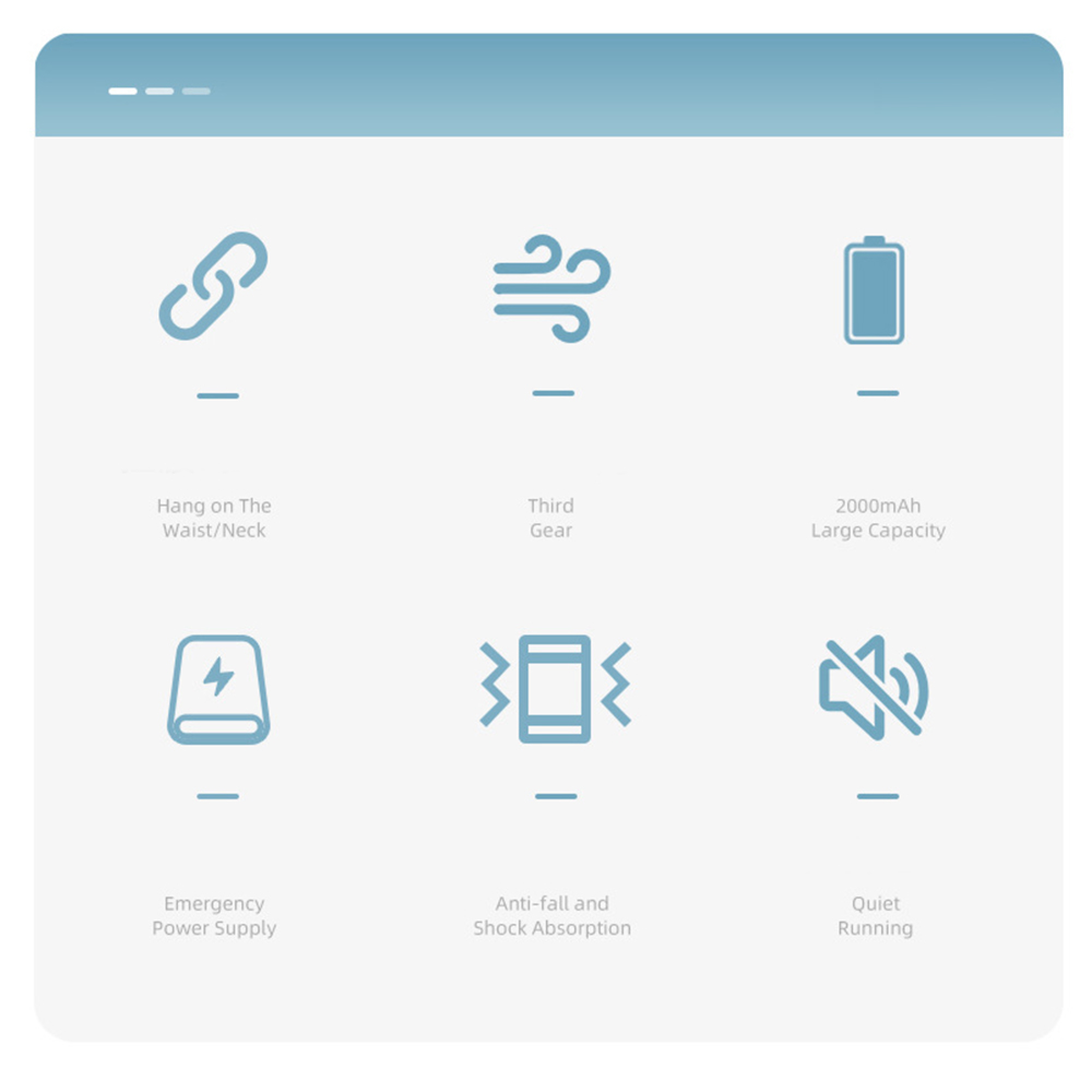Icons: Kette, Wind, Batterie, Blitz, Stoßdämpfer, Lautsprecher aus.