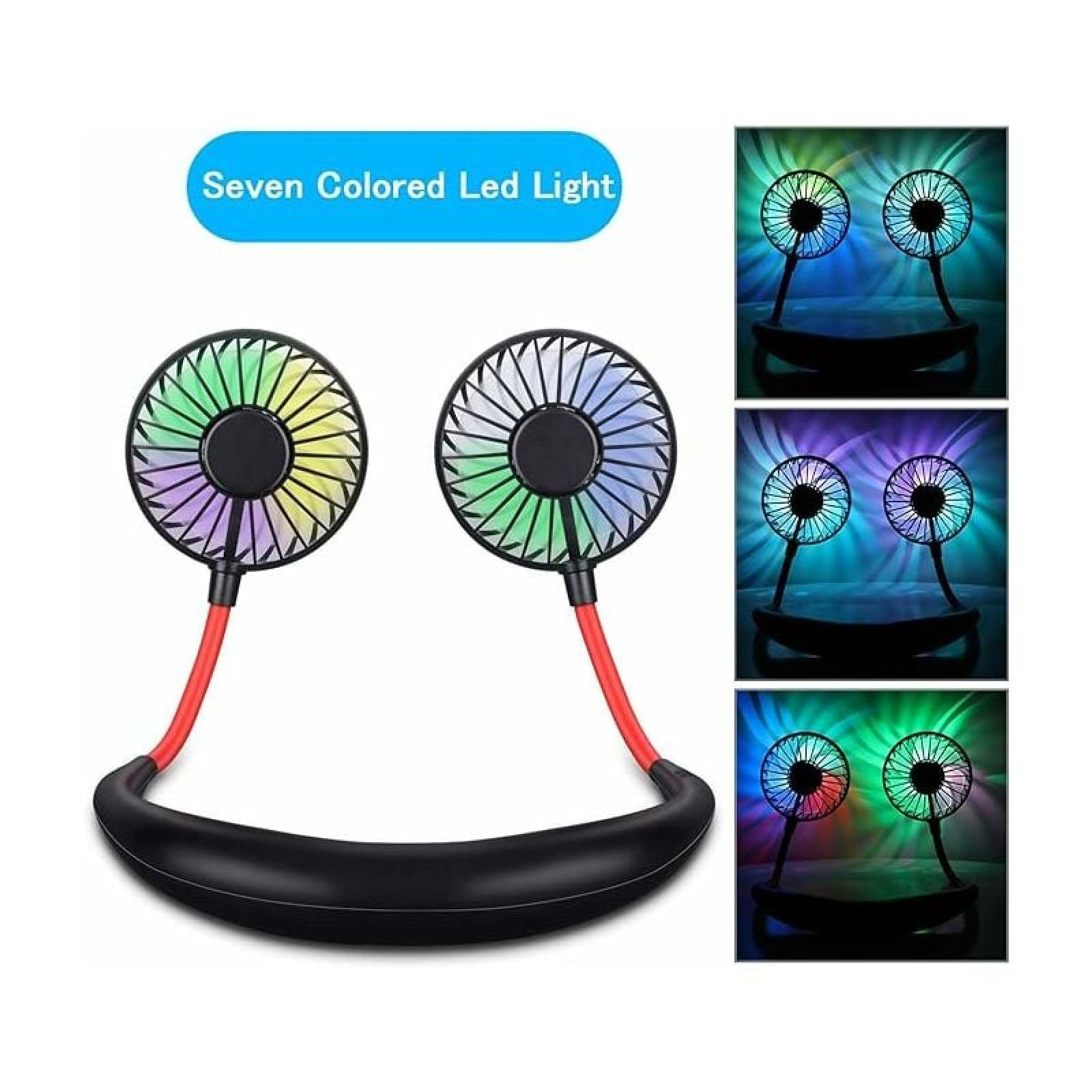Nackenfächer mit bunten LED-Lichtern und roten Schläuchen.
