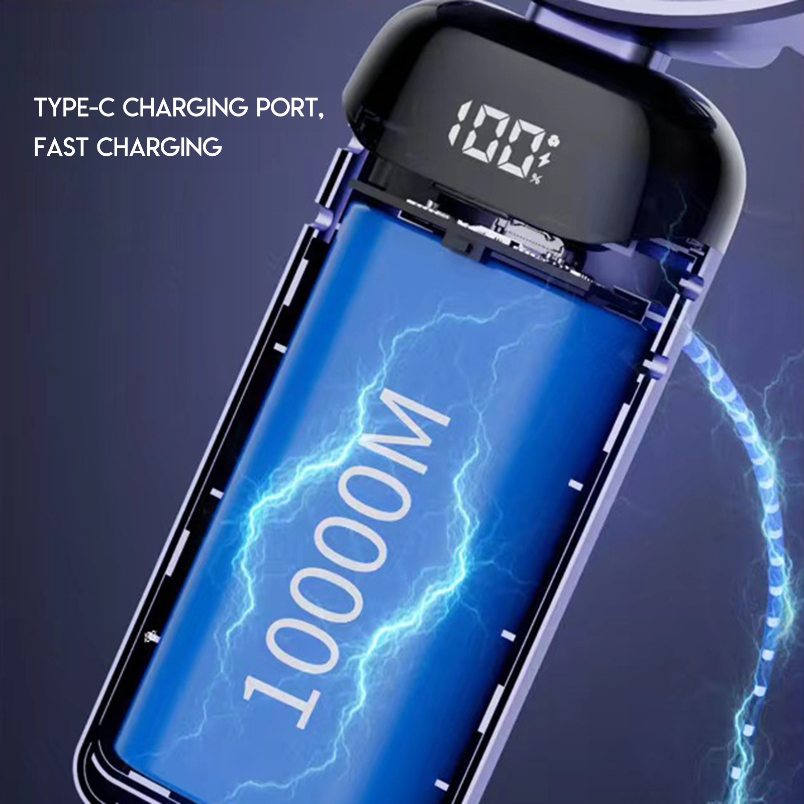 Ein Powerbank mit 10000M Kapazität, Typ-C-Anschluss und 100% Ladung.