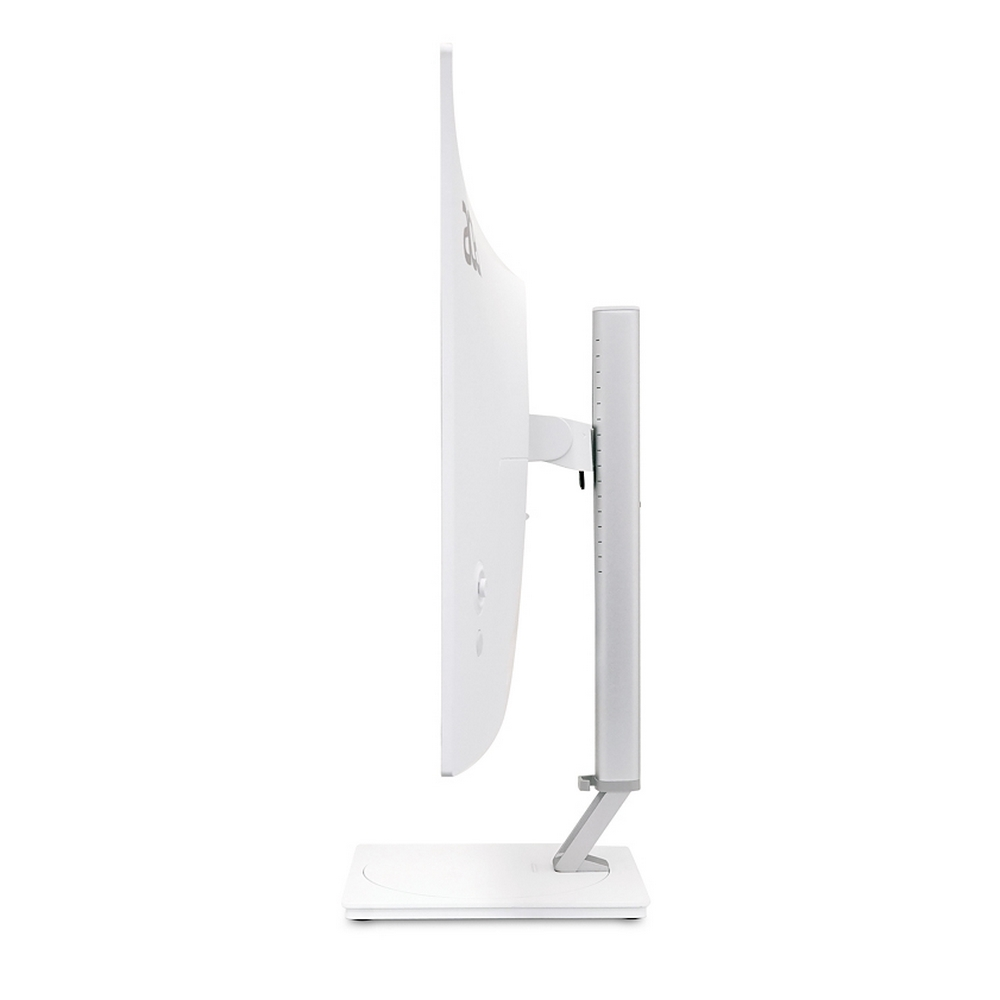 Retro monitor bianco con supporto argentato, visto di lato.