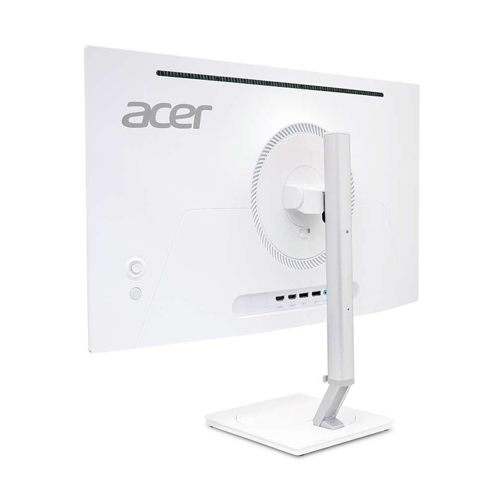 Monitor bianco Acer con porte posteriori e supporto regolabile.