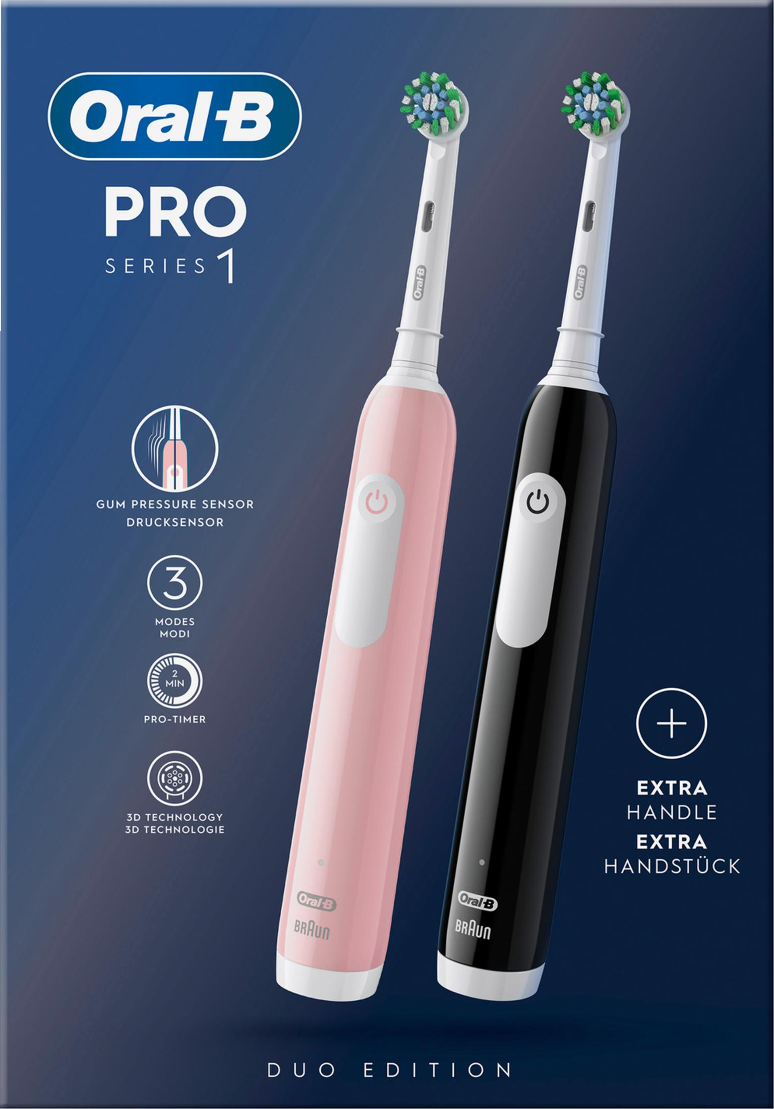 Oral-B Pro Series 1 Edición Duo: cepillos eléctricos rosa y negro, sensor de presión de encías.
