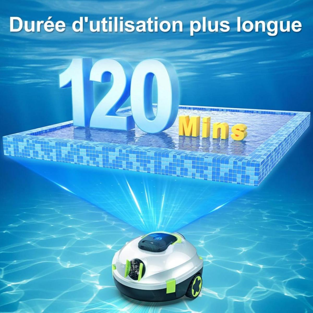 Ein Poolroboter reinigt den Pool, 120 Minuten Laufzeit.