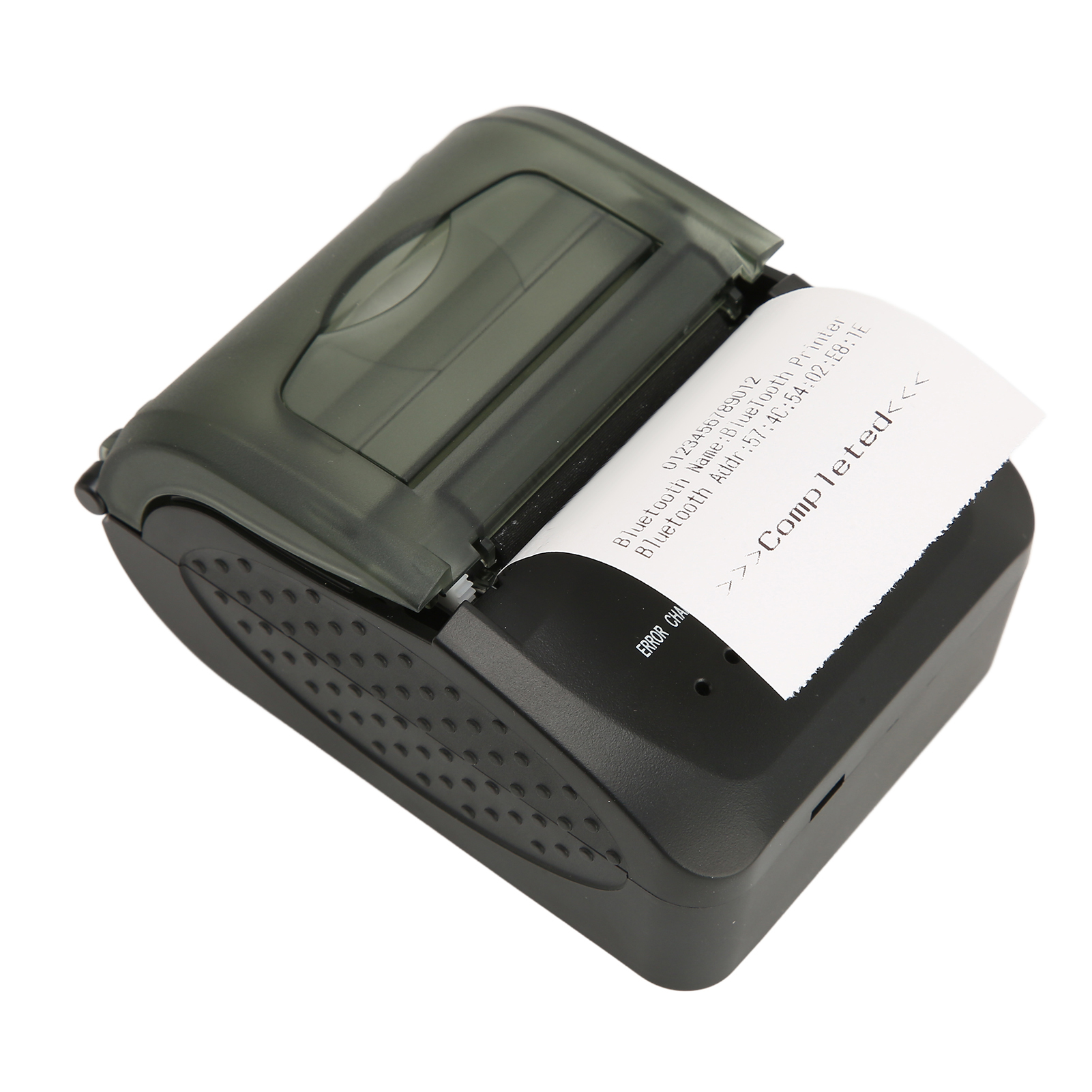 Ein schwarzer Bluetooth-Drucker mit aufgedruckter Quittung.