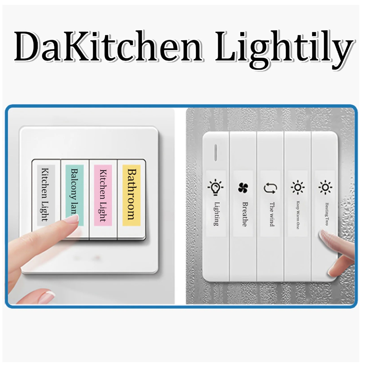 Smart-Home-Bedienfeld mit beschrifteten Tasten für Beleuchtung und Klima.