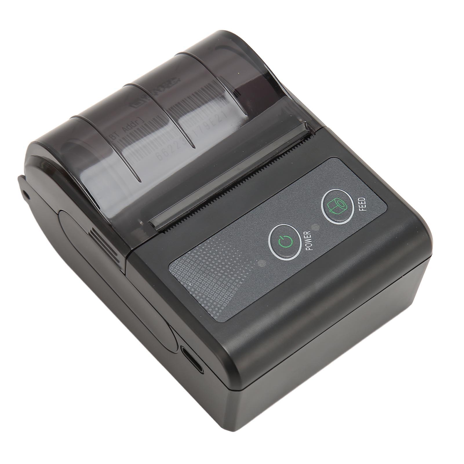 Schwarzer mobiler Drucker mit transparentem Deckel und Bedienelementen.