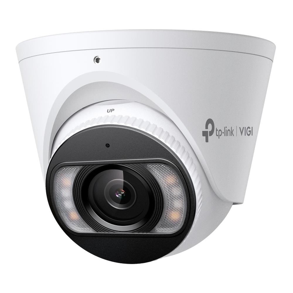 Witte beveiligingscamera met zwarte lens en IR-leds. TP-Link VIGI-logo.