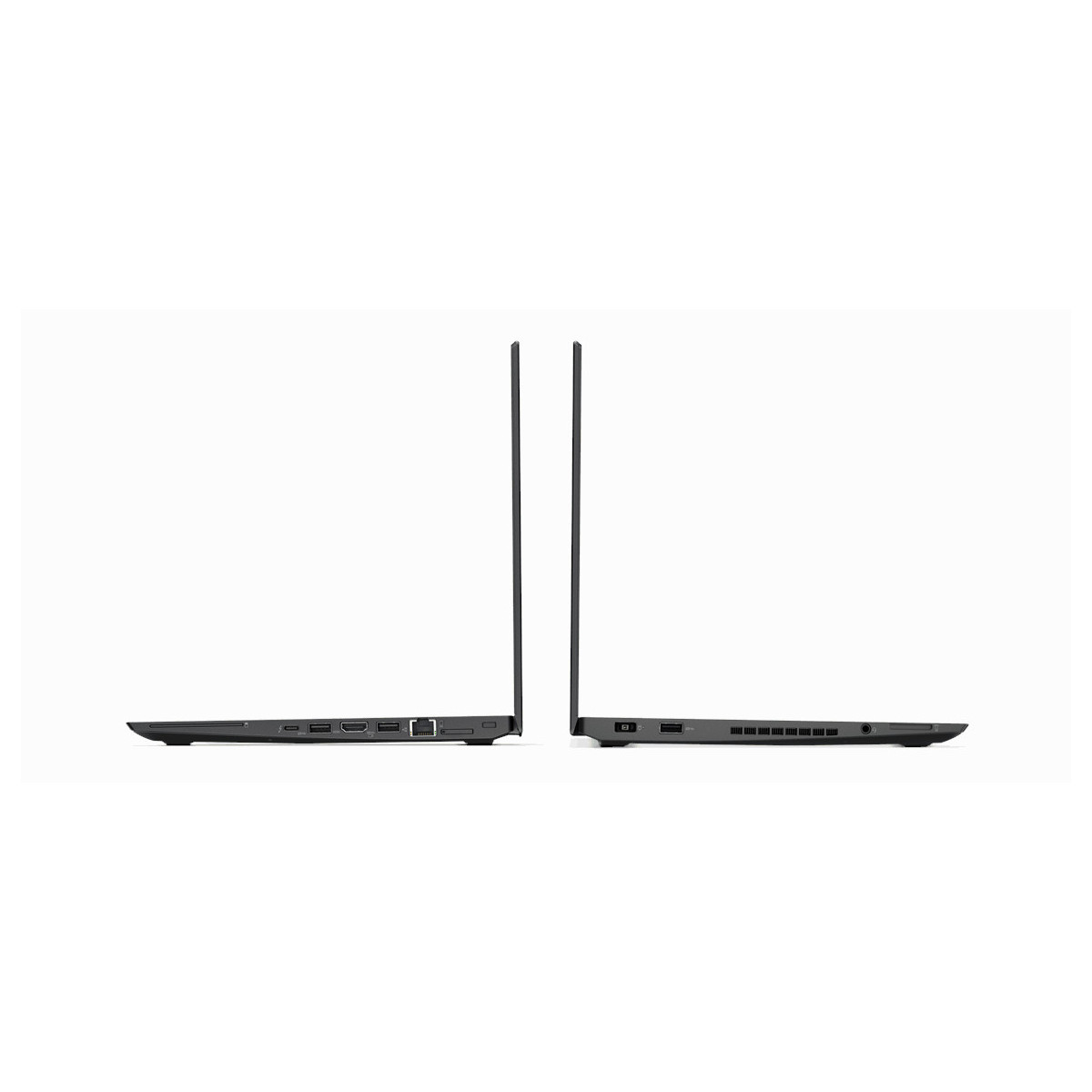 Zwei geschlossene Laptops im Profil, Ansicht der Seitenanschlüsse.