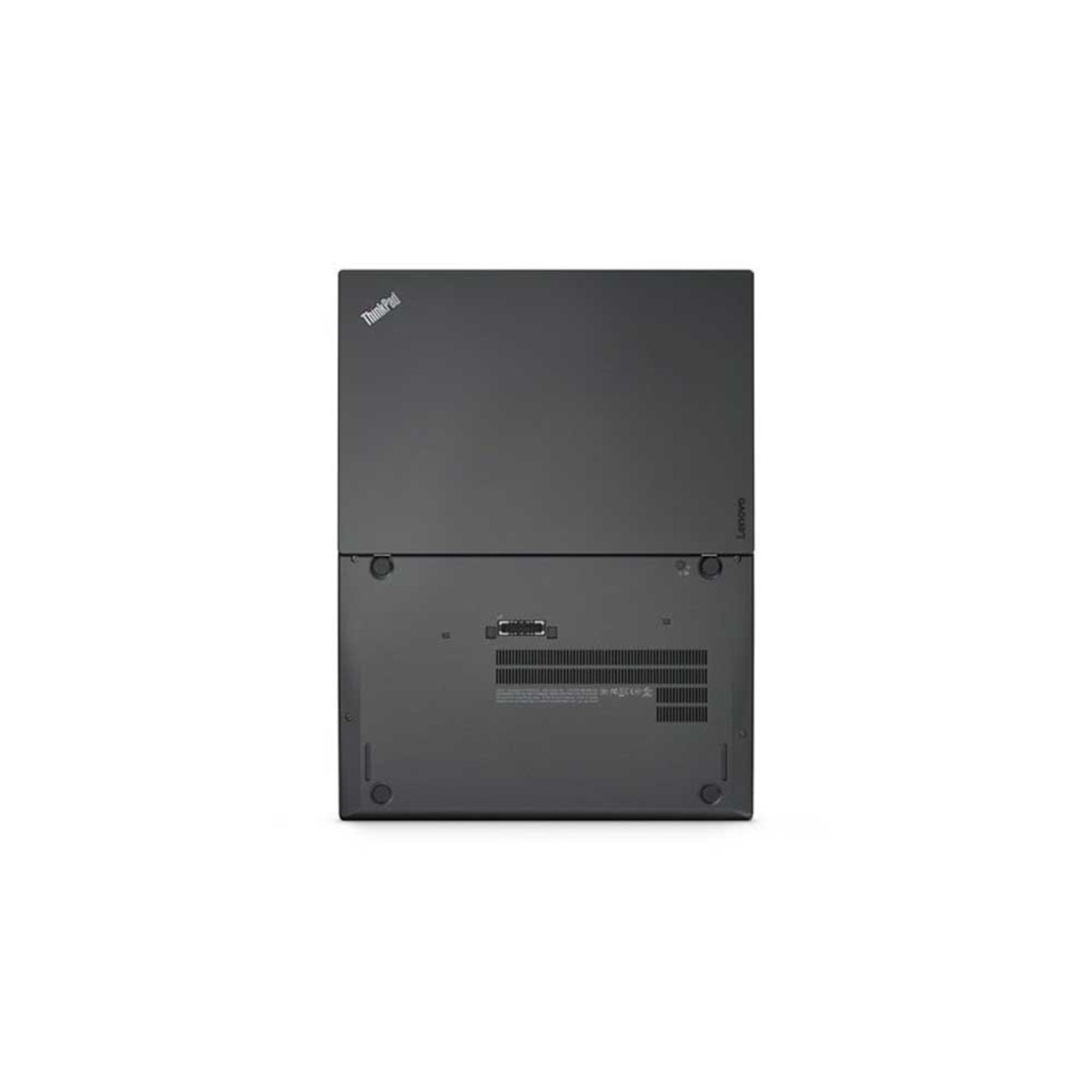 Rückansicht eines schwarzen Lenovo ThinkPad Laptops mit Lüftungsschlitzen und Anschlüssen.