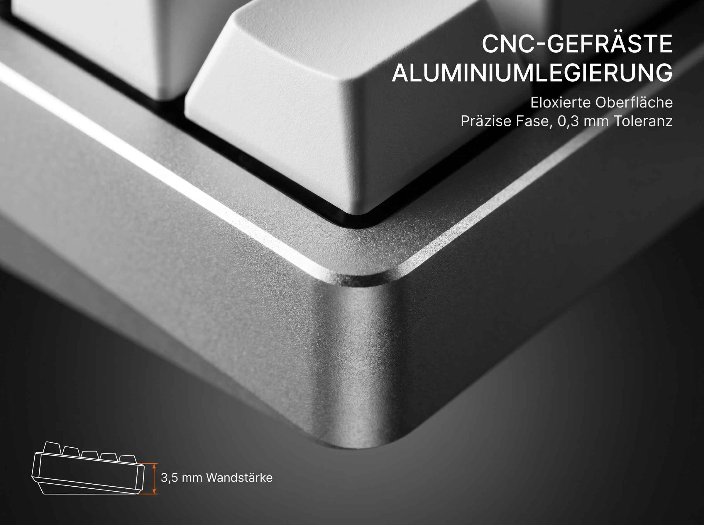 CNC-gefräste Aluminiumlegierung mit eloxierter Oberfläche und 3,5 mm Wandstärke.