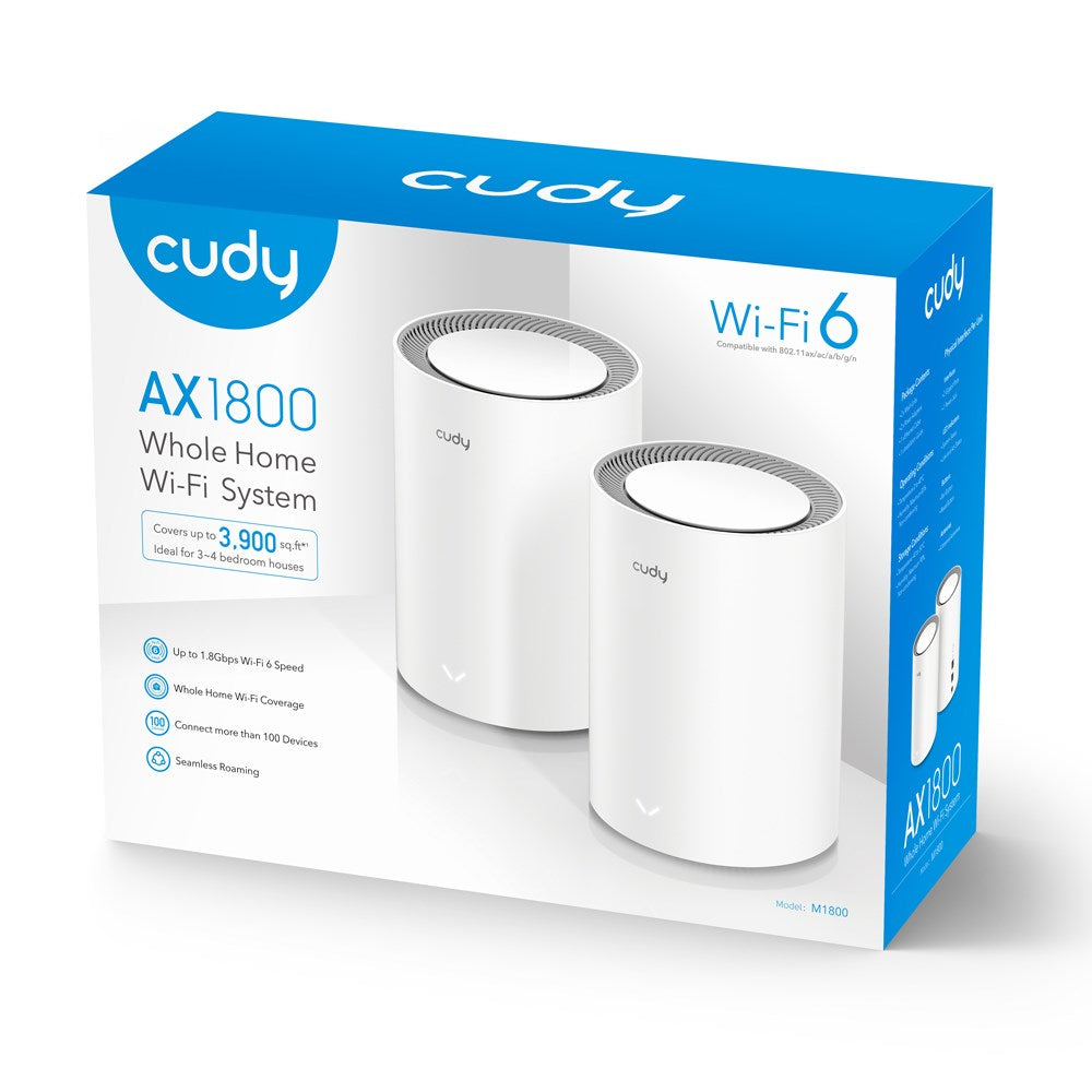 Cudy AX1800 Wi-Fi-systeem voor het hele huis met twee witte routers.