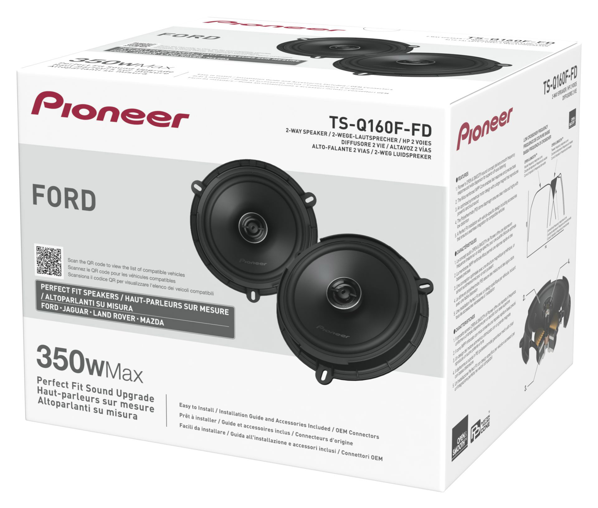 Pioneer TS-Q160F-FD 2-Wege-Lautsprecher für Ford auf weißem Karton.
