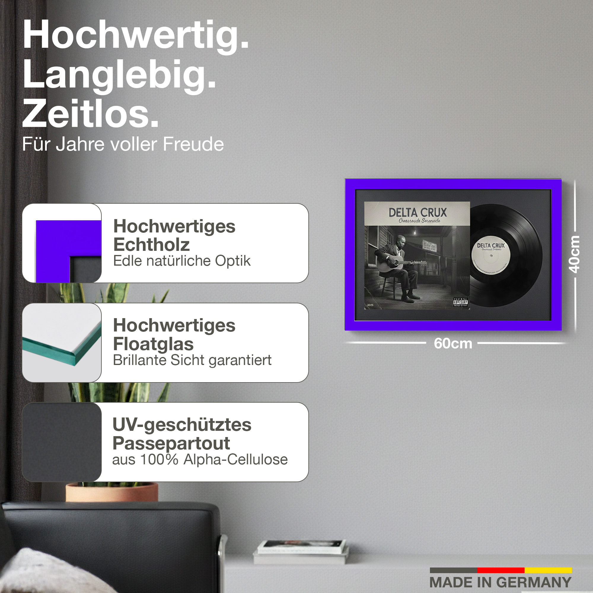 Gerahmte Schallplatte mit "Delta Crux" Cover, 60x40cm, Made in Germany.