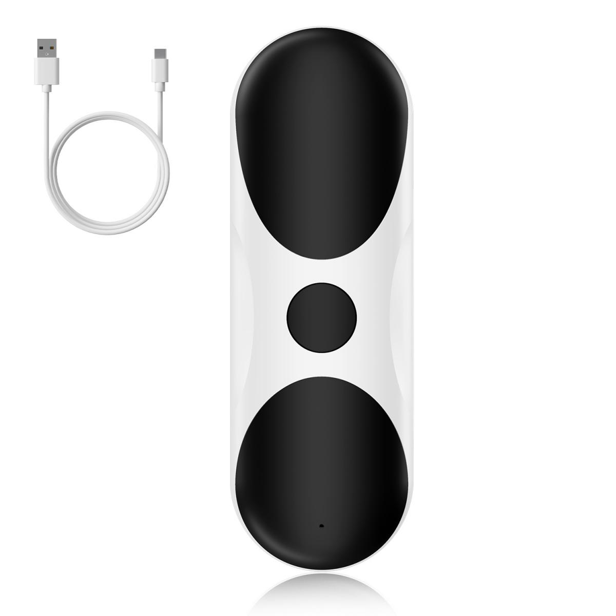 Ein weißes Gerät mit schwarzen Akzenten und einem USB-Kabel.