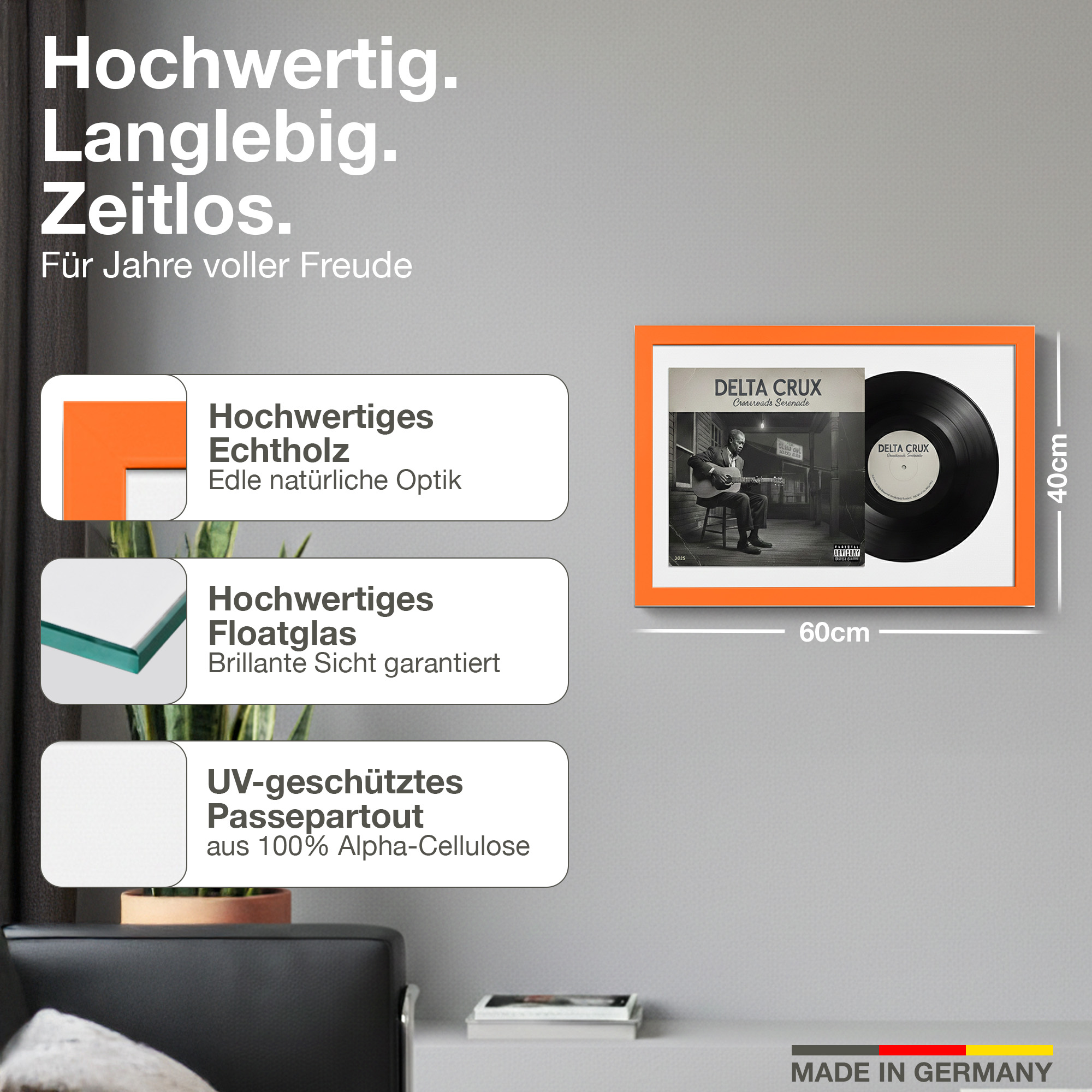 Gerahmte Schallplatte mit "Delta Crux" Cover, Maße 60x40cm, Made in Germany.