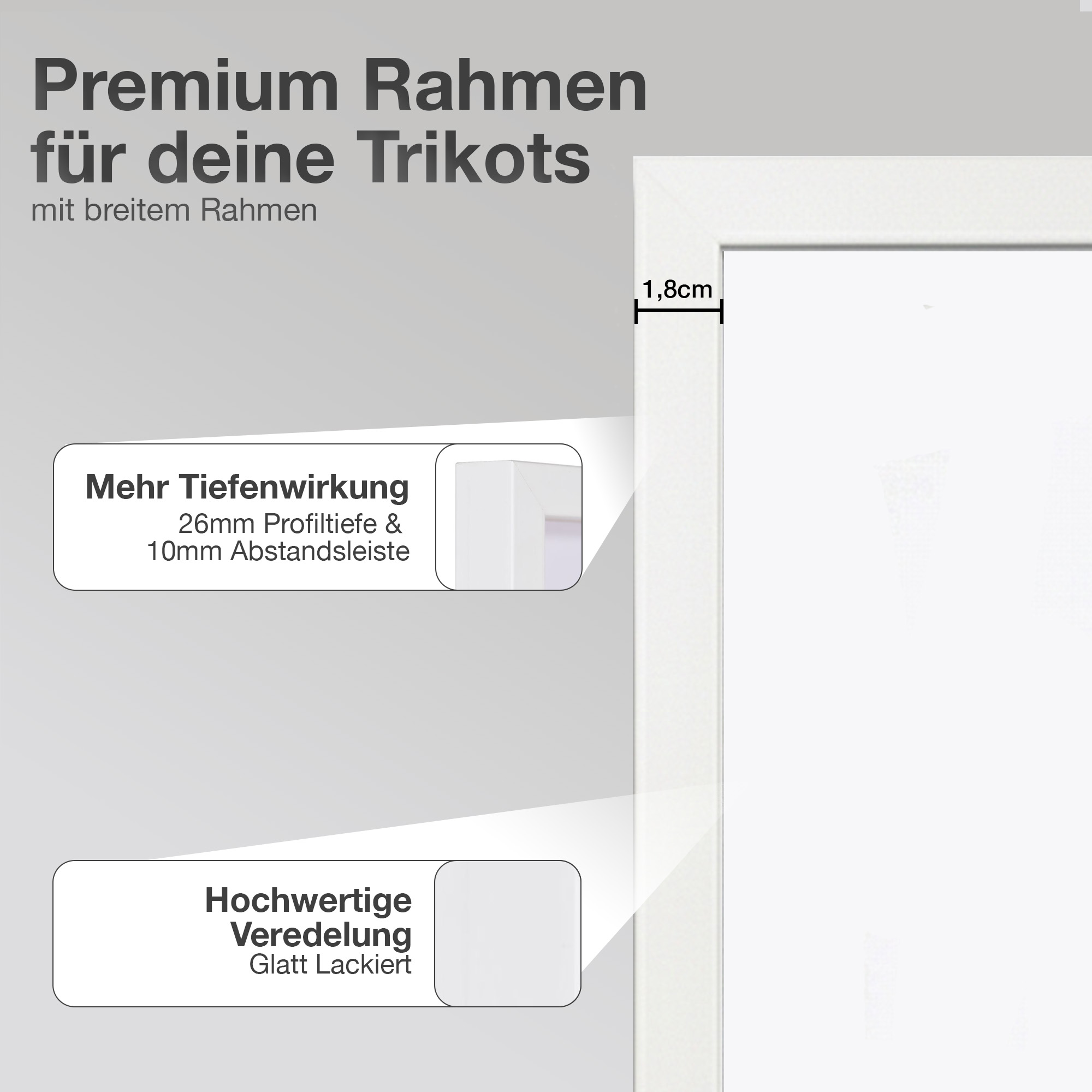 Ein weißer Bilderrahmen mit Text über Tiefe und Veredelung.