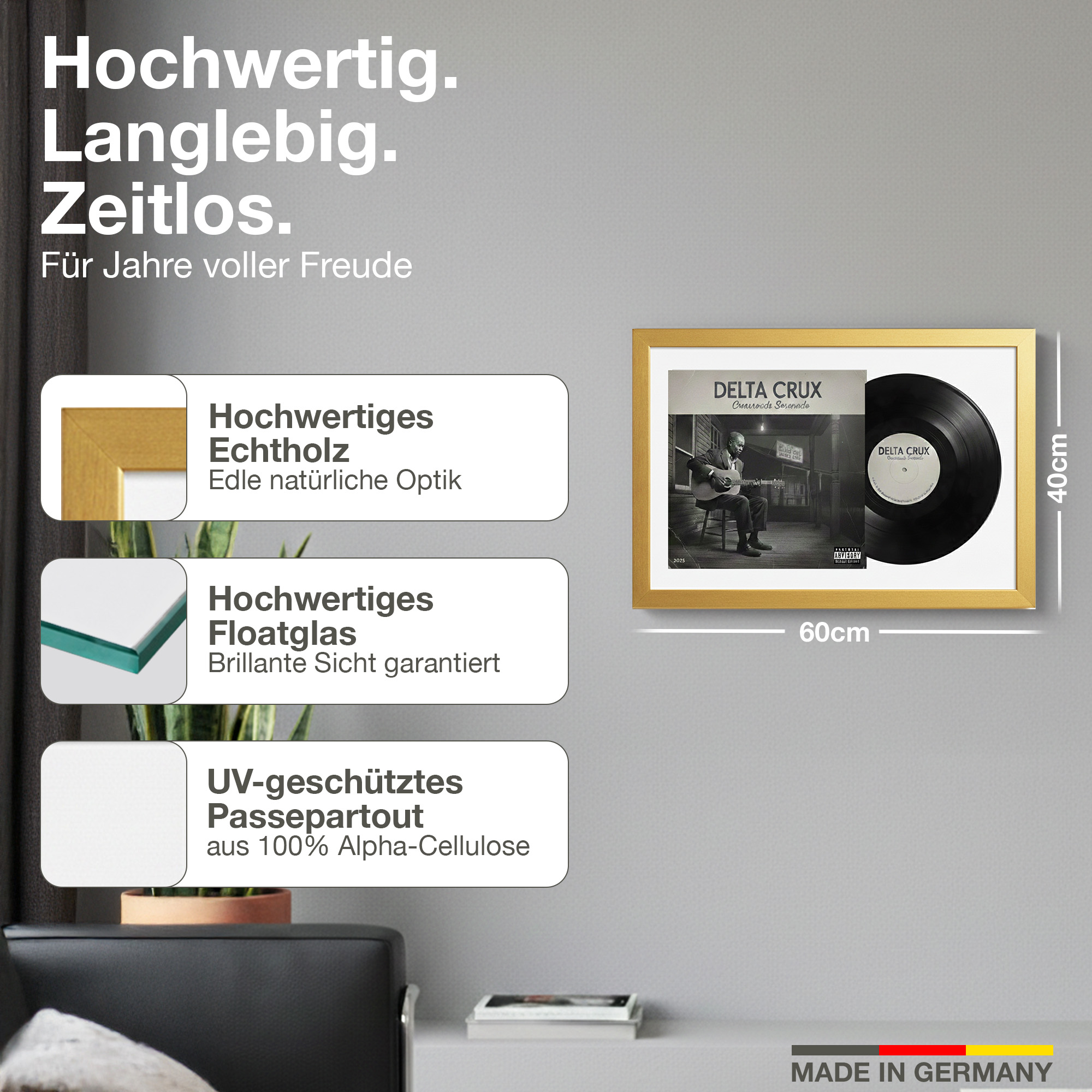 Gerahmtes Schallplatten-Cover und Vinyl-Schallplatte, 40x60cm.