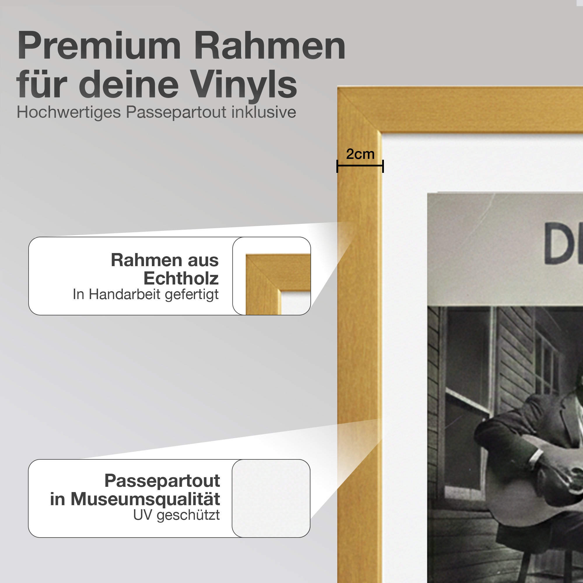 Goldener Rahmen mit Text: Premium Rahmen für deine Vinyls.