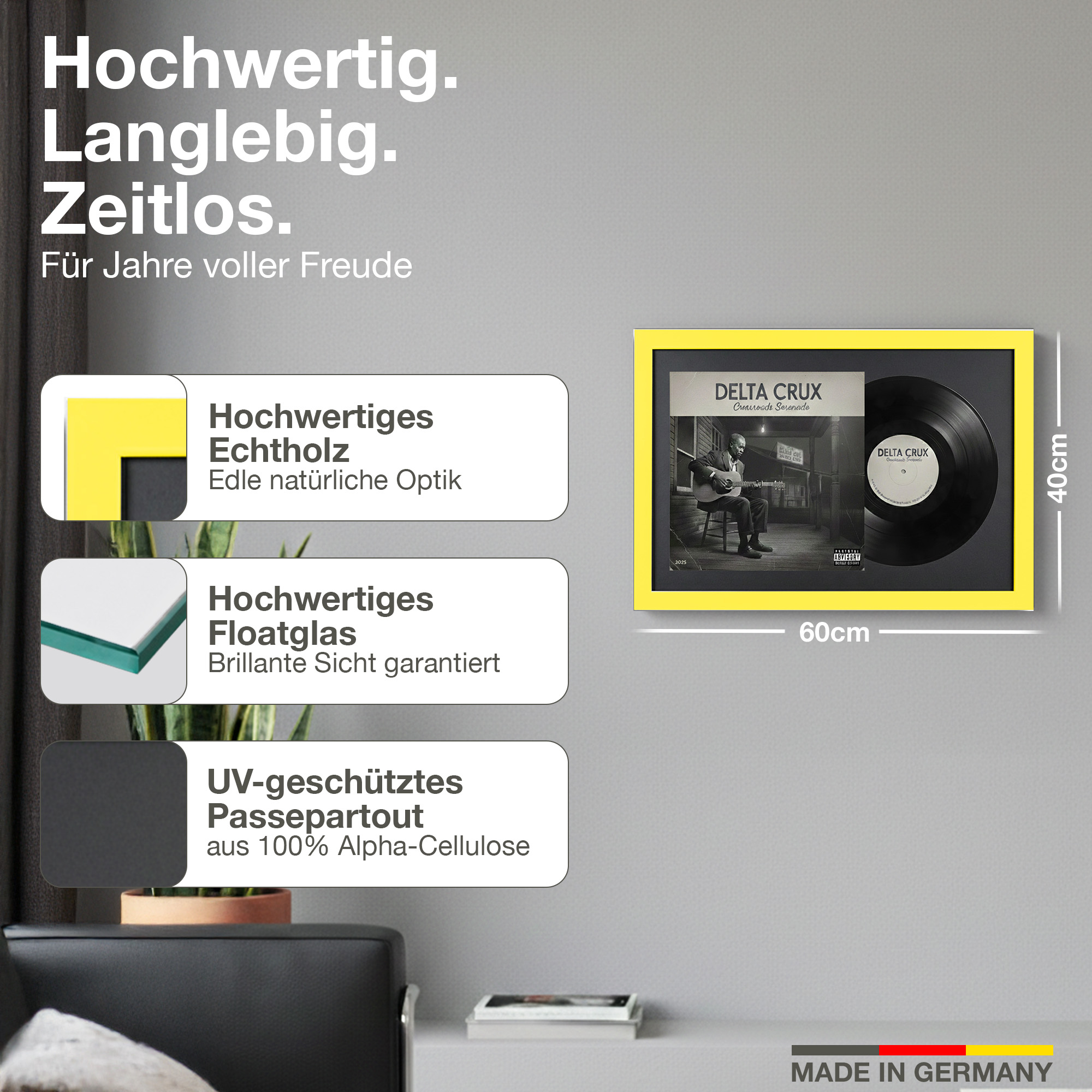 Gerahmte Schallplatte mit Albumcover. Maße 60x40cm.
