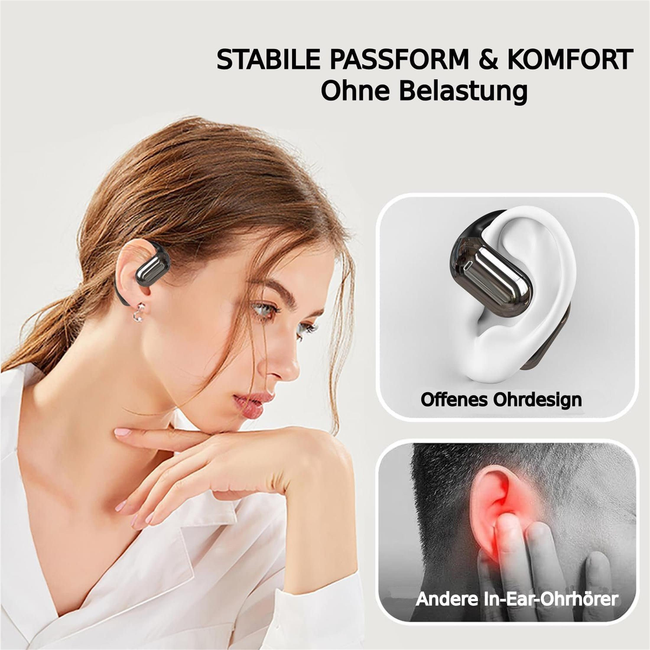 Frau mit einem Ohrhörer, Nahaufnahme eines Ohrs und schmerzendes Ohr.