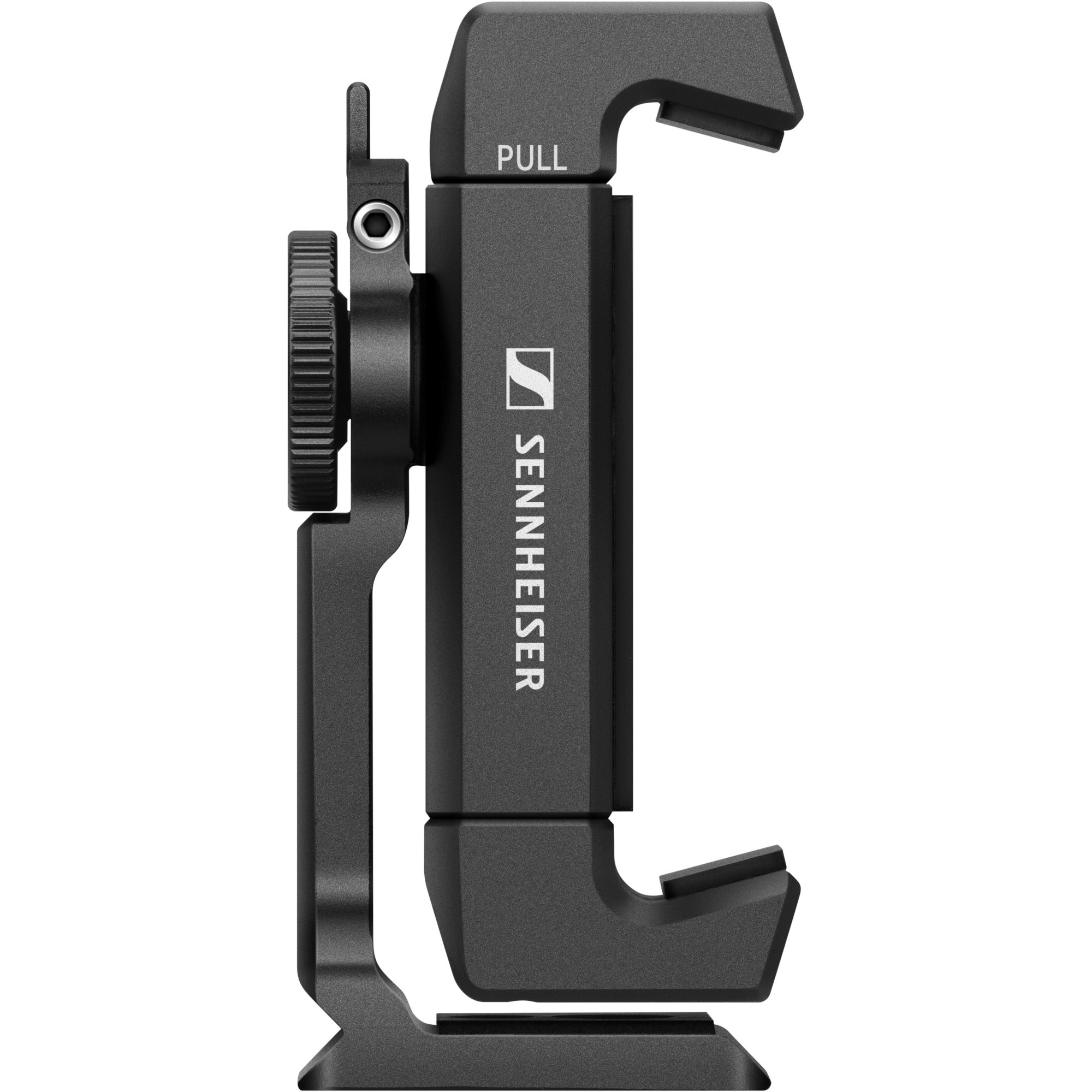 Schwarzer Handyhalter mit Sennheiser-Logo und "PULL"-Beschriftung.