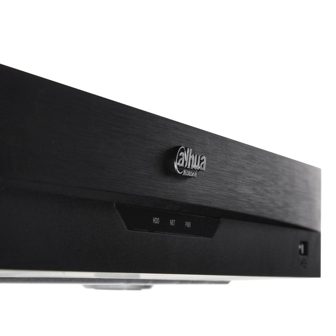 DVR Dahua nero con luci HDD, NET, PWR e logo su frontale in metallo spazzolato.
