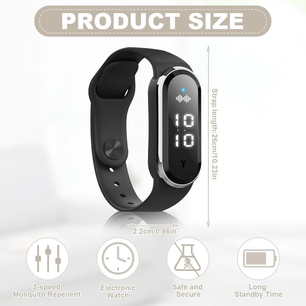 Schwarzes Smartband mit Digitalanzeige, 2,2cm breit, 26cm Armband.