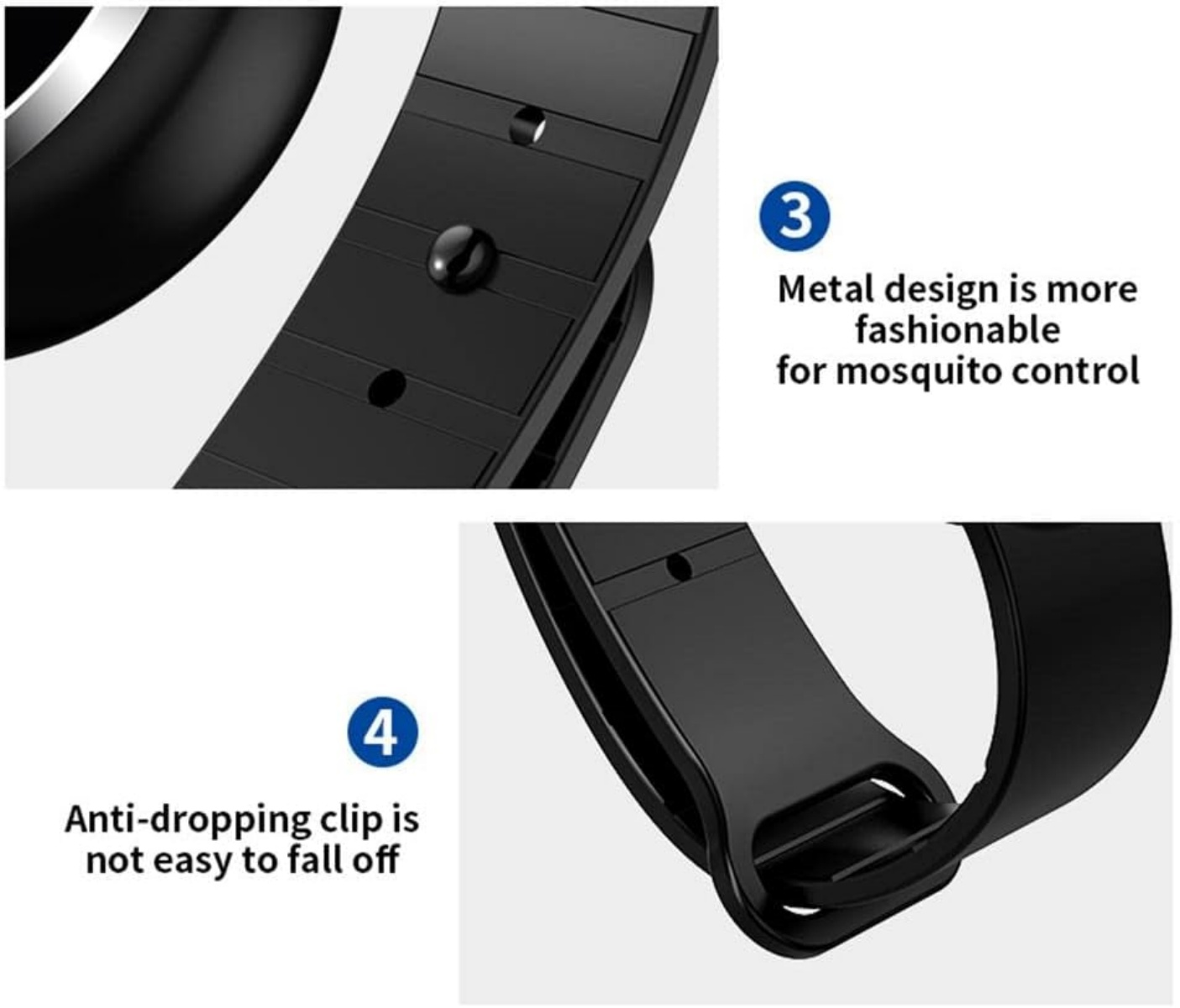 Schwarzes Armband mit Metall-Akzent und Clip. Nahaufnahme.