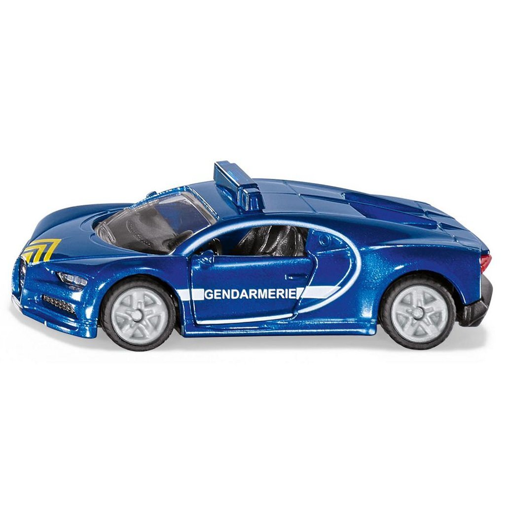 Blaues Spielzeugauto der Gendarmerie mit weißem Streifen und Nummer 7.
