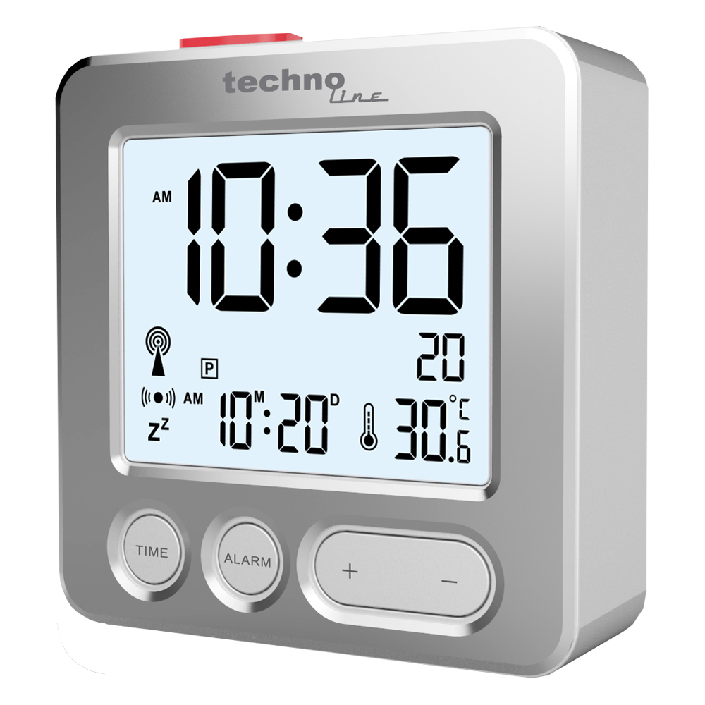 Ein digitaler Wecker zeigt 10:36 Uhr an, Temperatur 30,6°C.