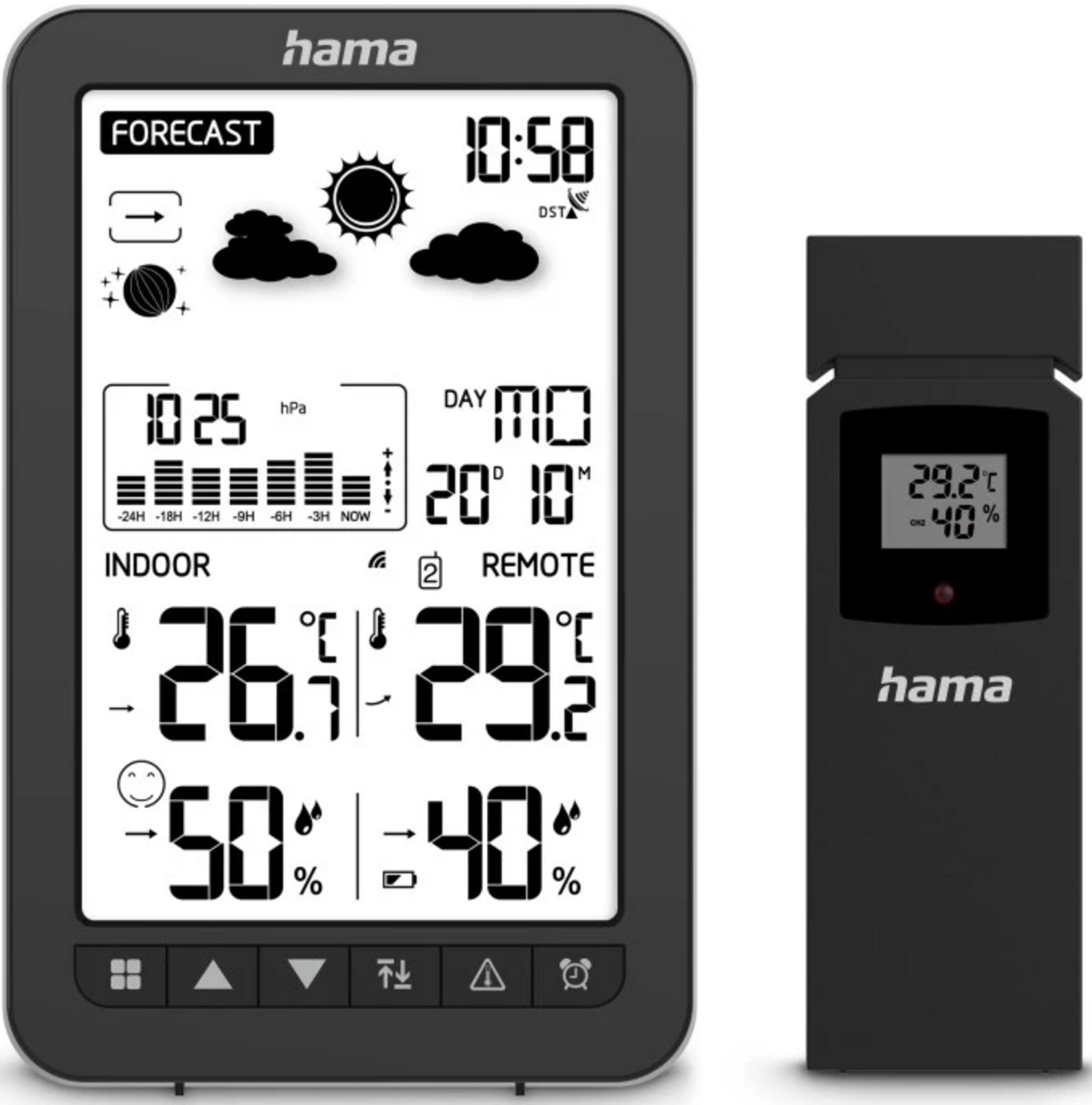 Hama Wetterstation mit Innen- und Außenthermometer und Hygrometer.