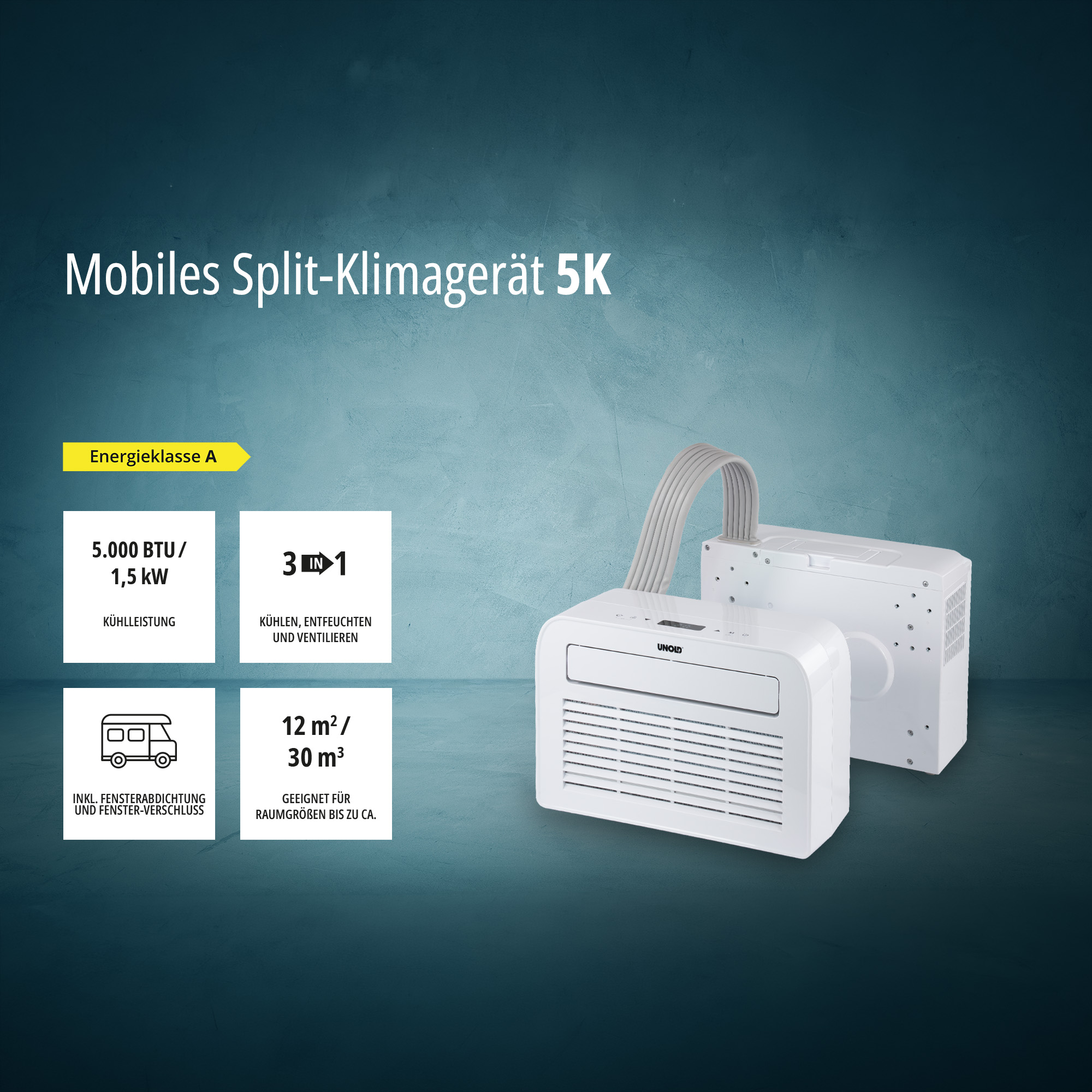 Mobiles Klimagerät mit 5000 BTU, 3-in-1 Funktion, für 12m².