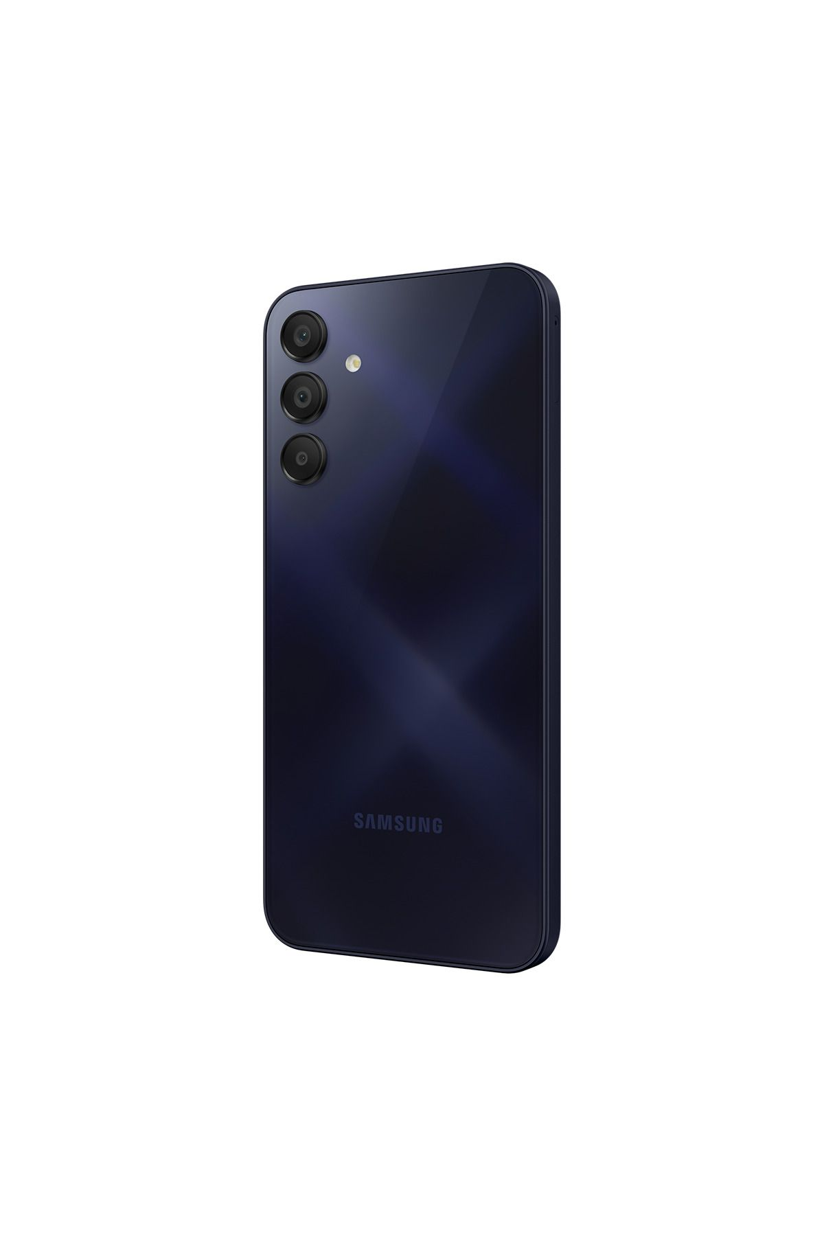 Üç arka kameraya sahip lacivert Samsung akıllı telefon.