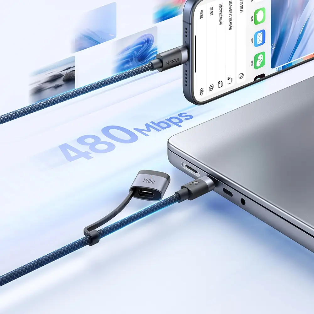 Bir USB-C adaptörü, şarj kablosunu bir dizüstü bilgisayara ve akıllı telefona bağlar.
