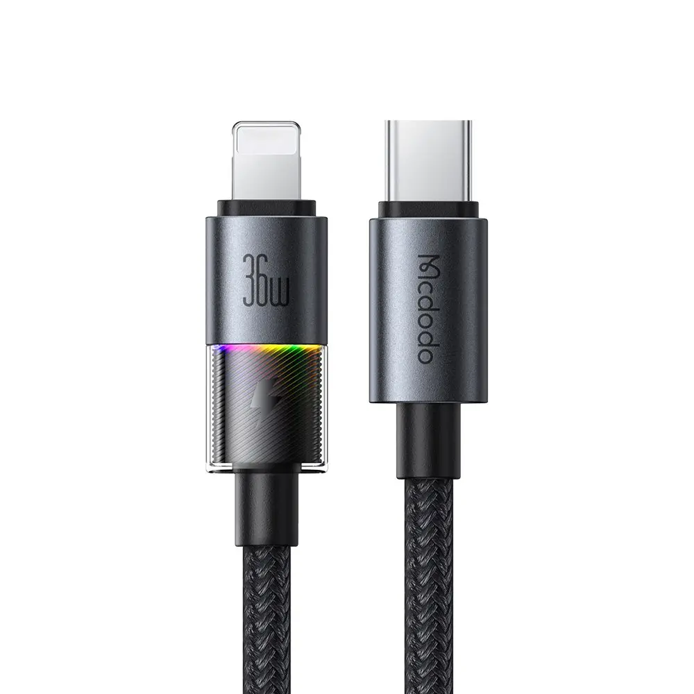 USB-C ve Lightning konektörlü şarj kablosu, 36W.