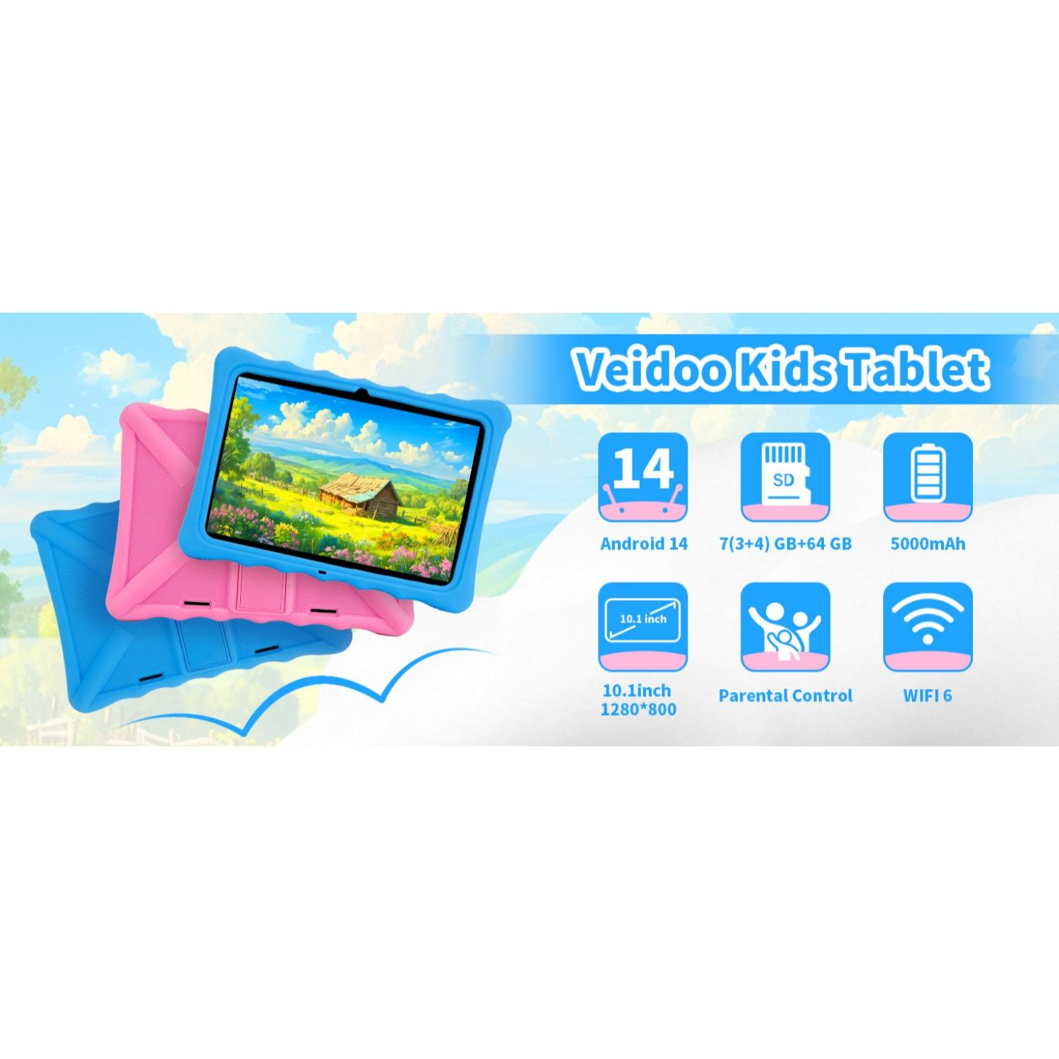 Veidoo Kids Tablet mit Android 14, 7(3+4) GB+64 GB, 5000mAh.
