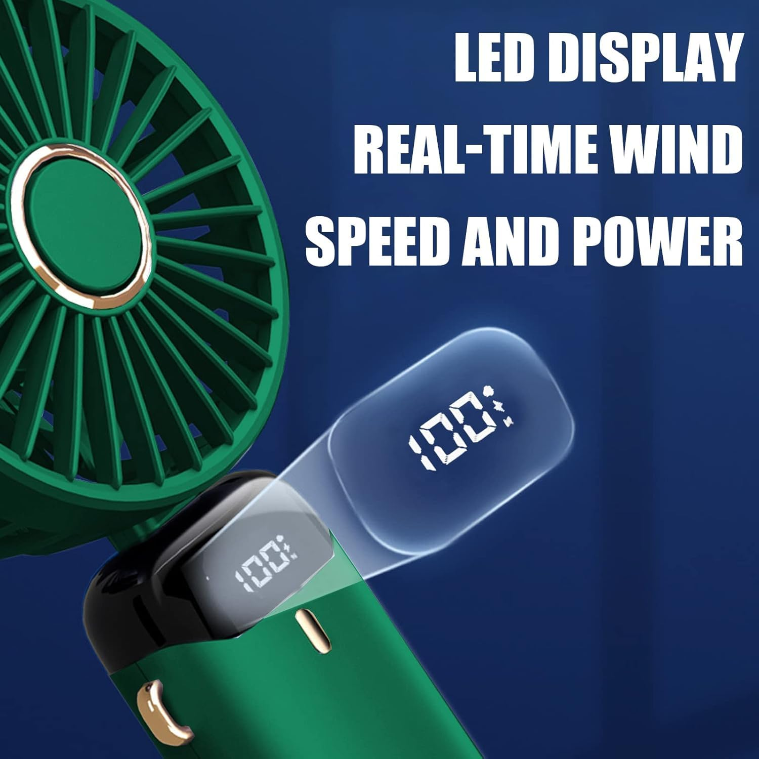 Grüner Ventilator mit LED-Anzeige, die 100% anzeigt.